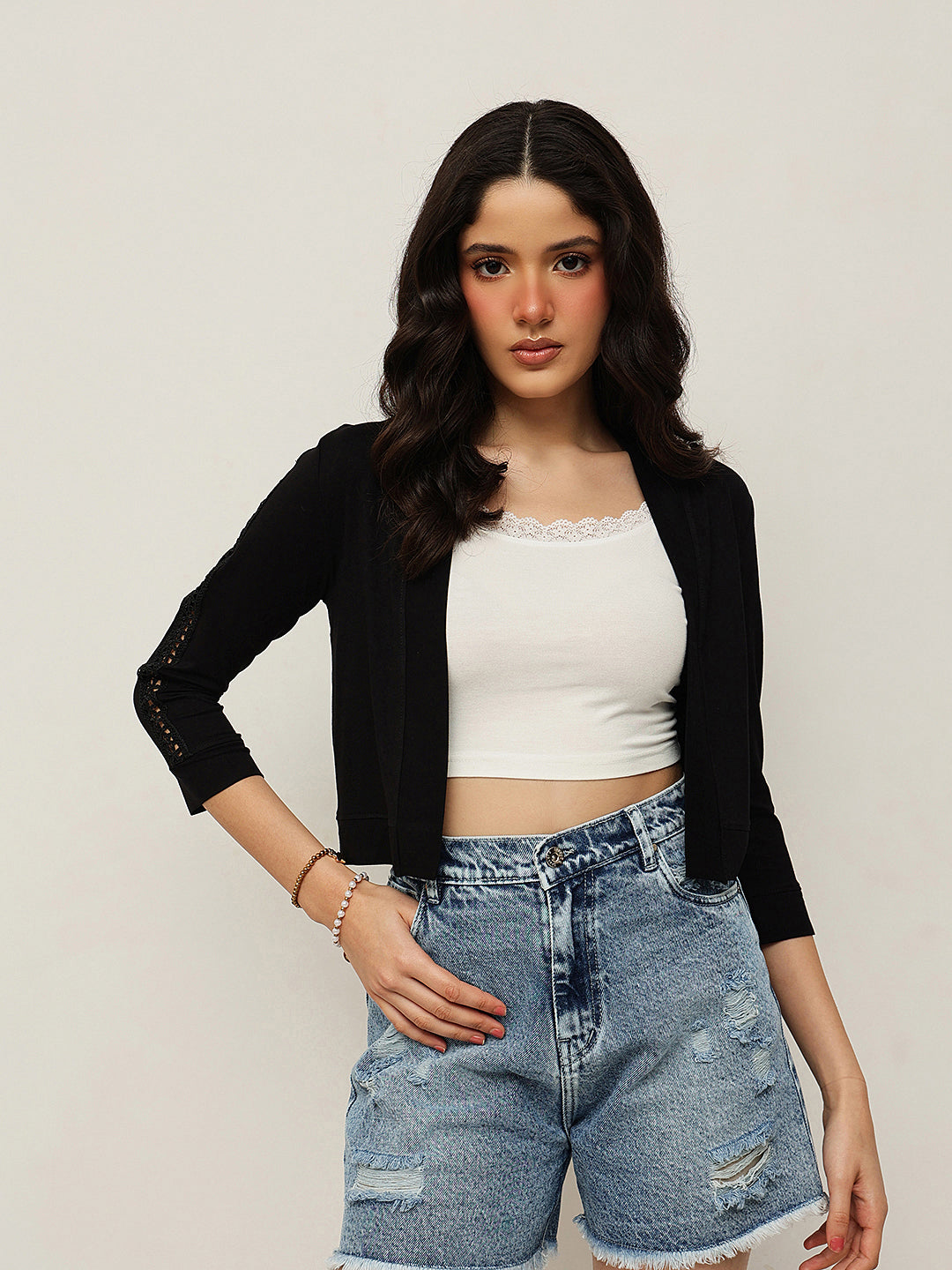 Viscose Elastane Open Front Shrug