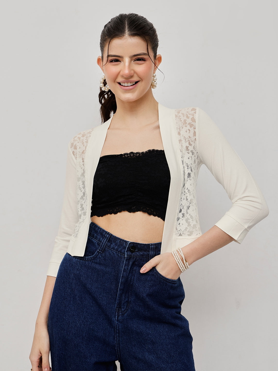 Open-Front Lace Viscose Shrug