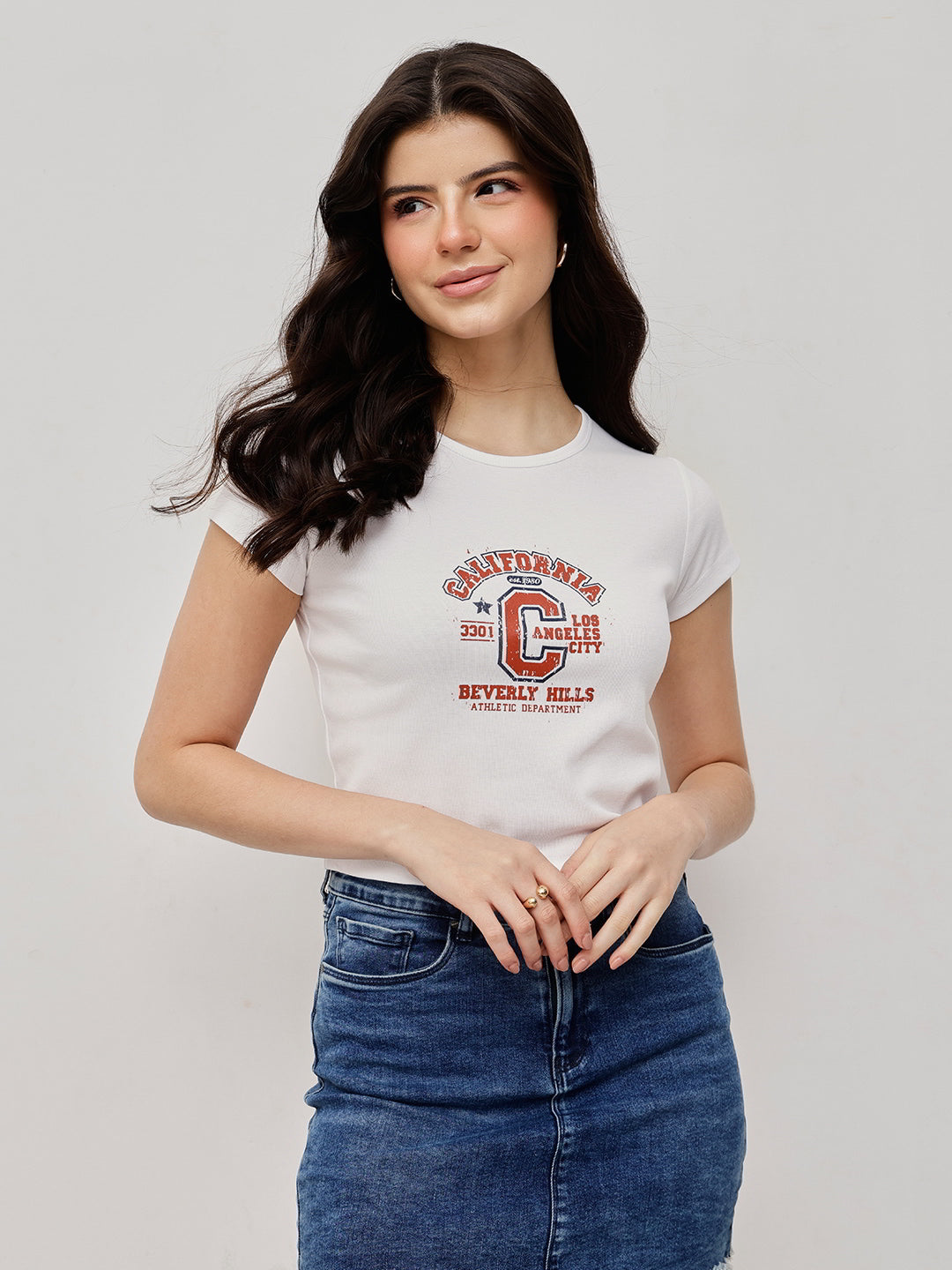 Cotton Ribbed Printed Crop Top