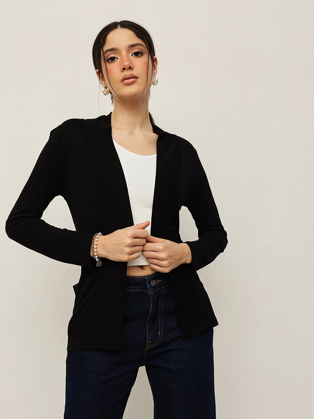Full-Length Viscose Shrug with Pockets