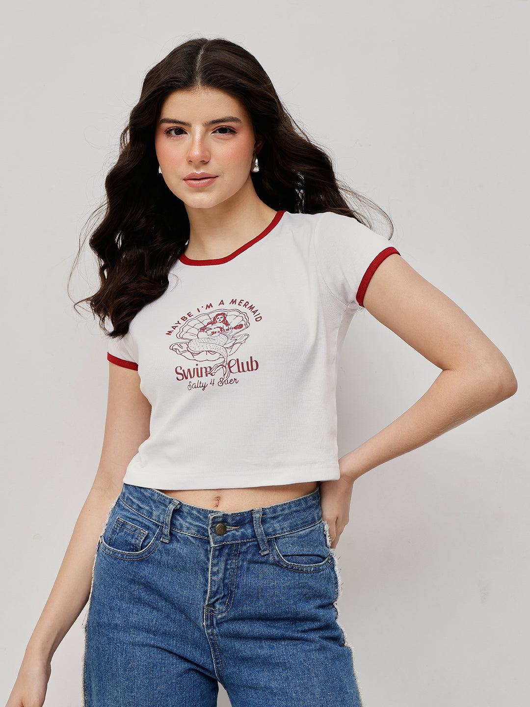Cotton Ribbed Contrast Trim Crop Top
