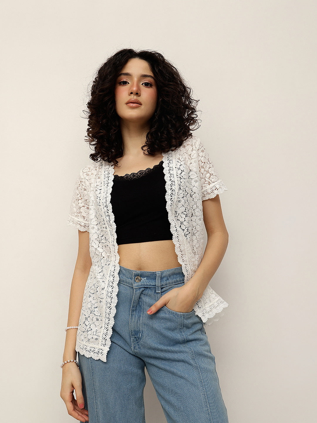 Scalloped Lace Shrug with Short Sleeves