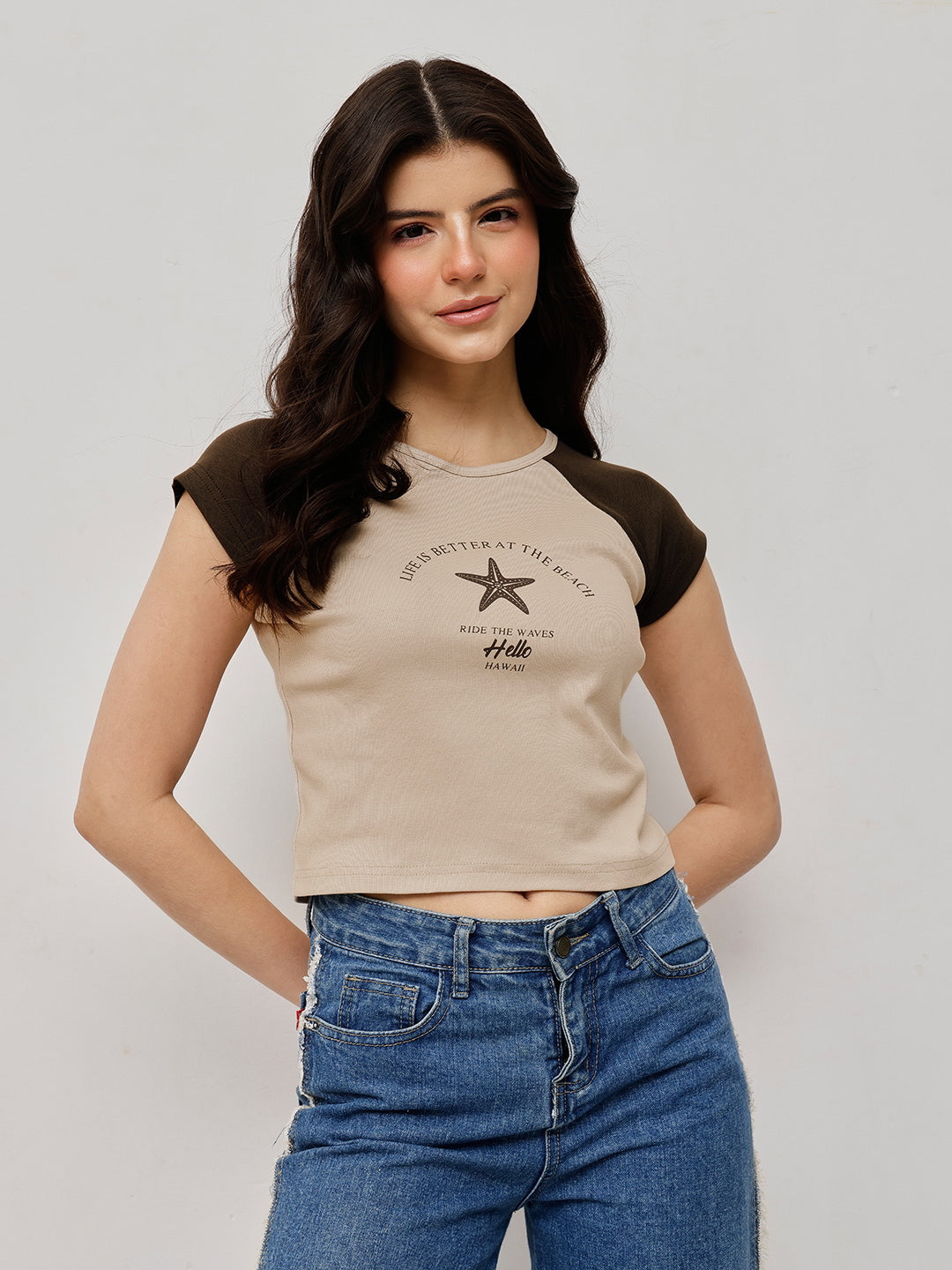 Cotton Ribbed Raglan Crop Top