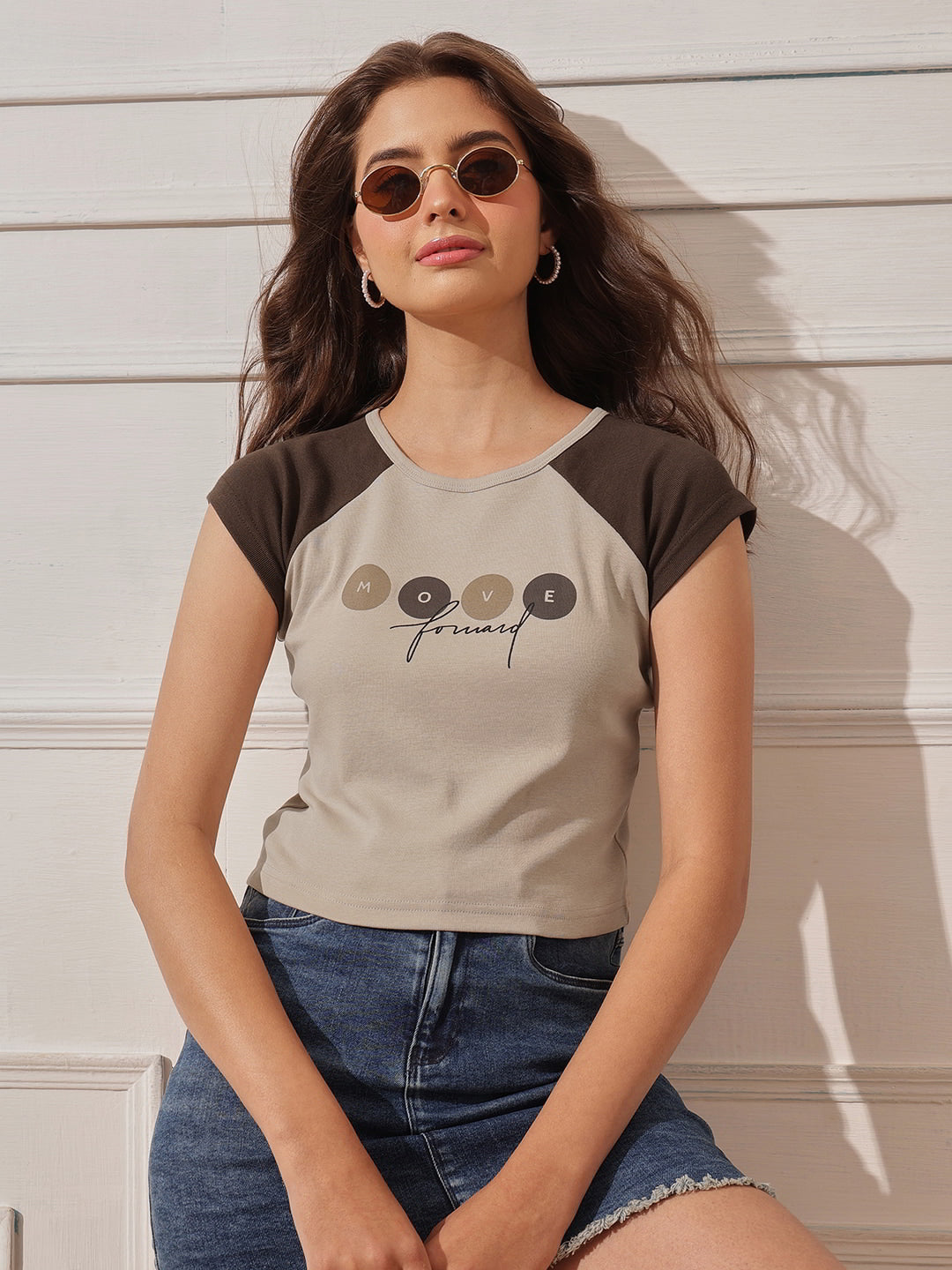 Cotton Raglan Sleeve Crop Top