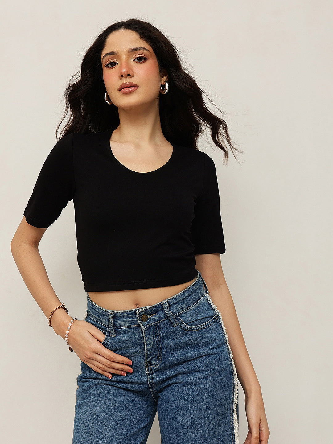 Viscose Elastane Double Layer Crop Top