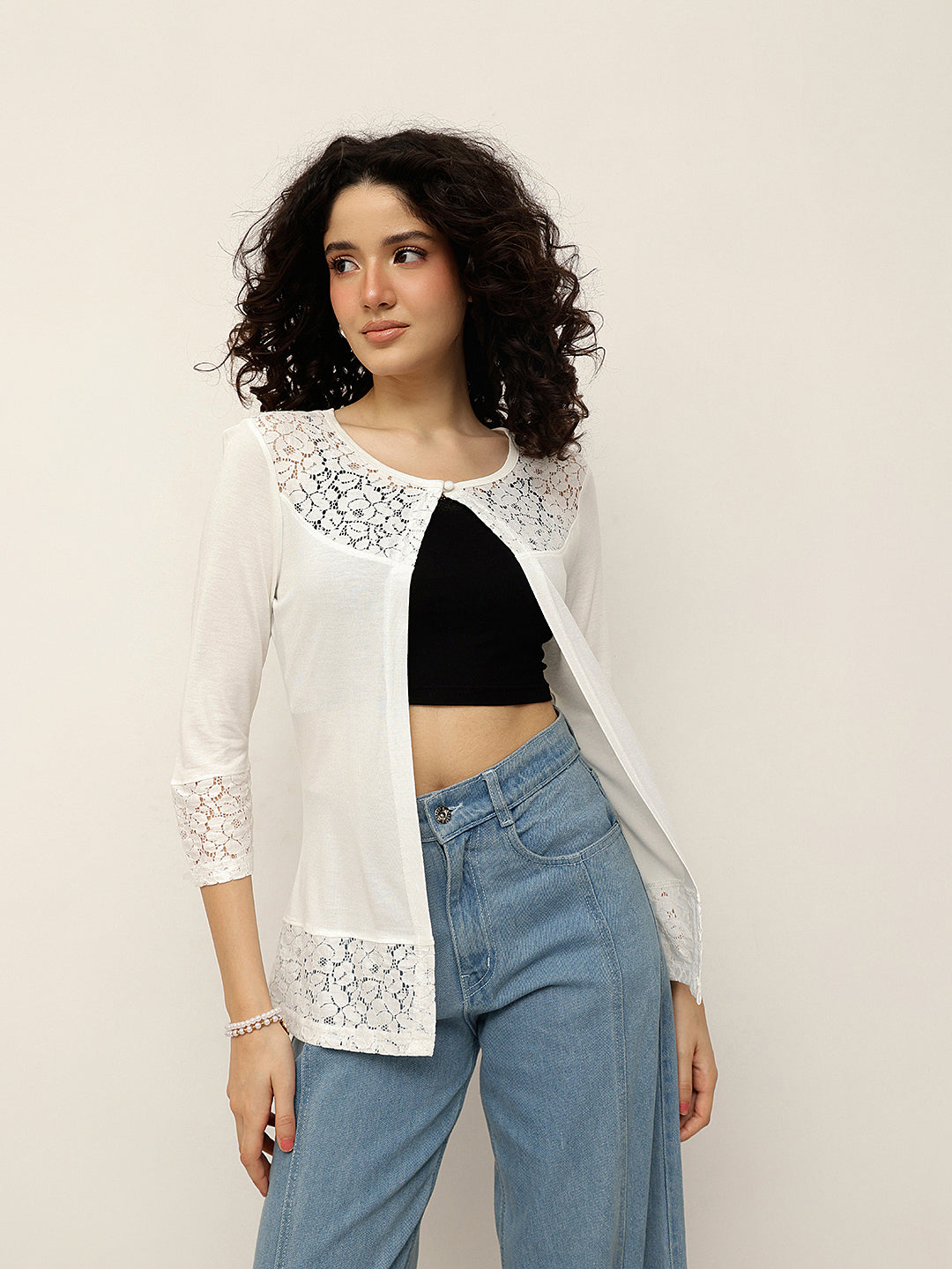 Lace Panel Viscose Shrug