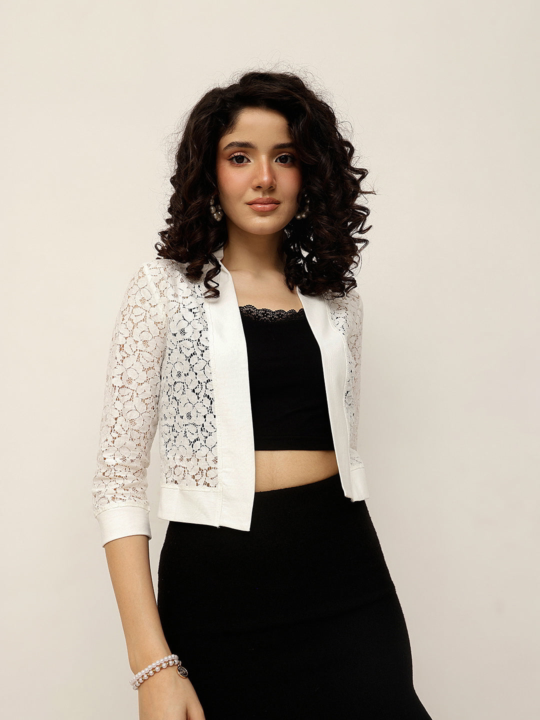 Lace Panel Crop Shrug with Fitted cuffs