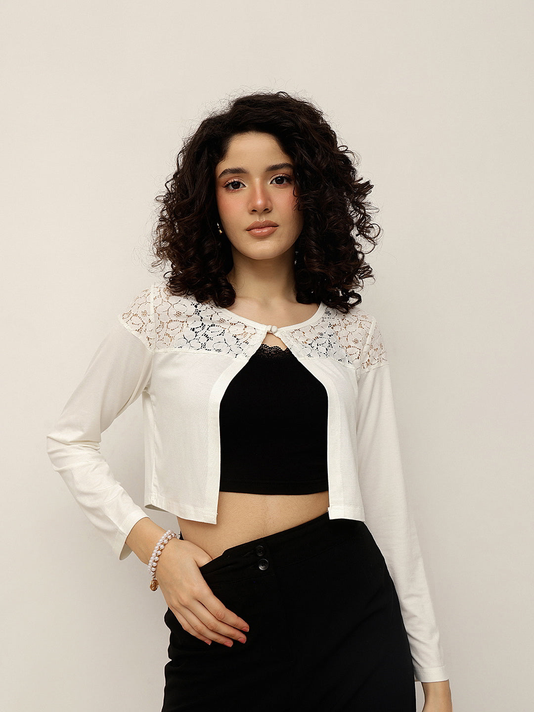 Lace Yoke Viscose Crop Shrug