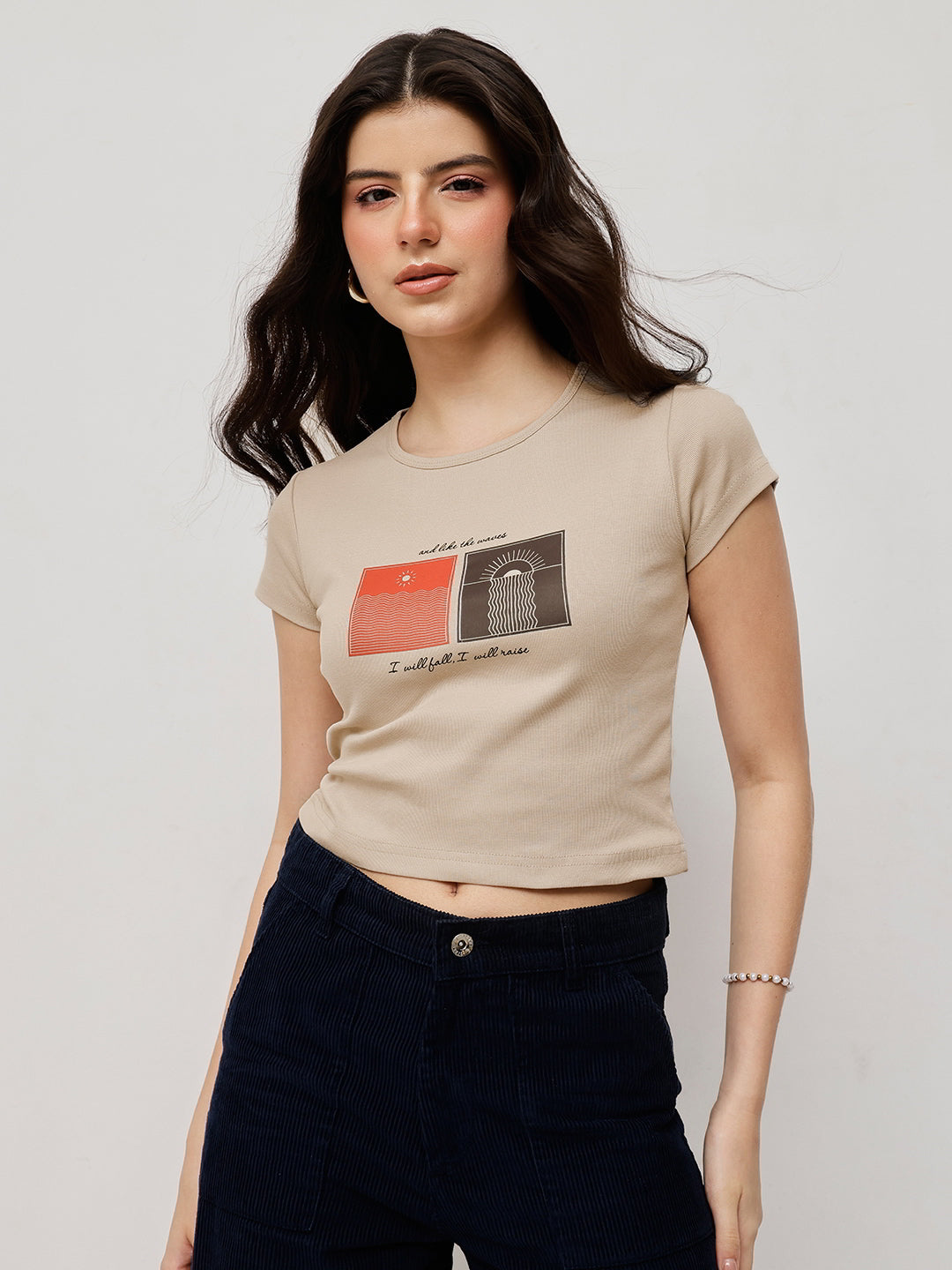 Cotton Ribbed Printed Crop Top