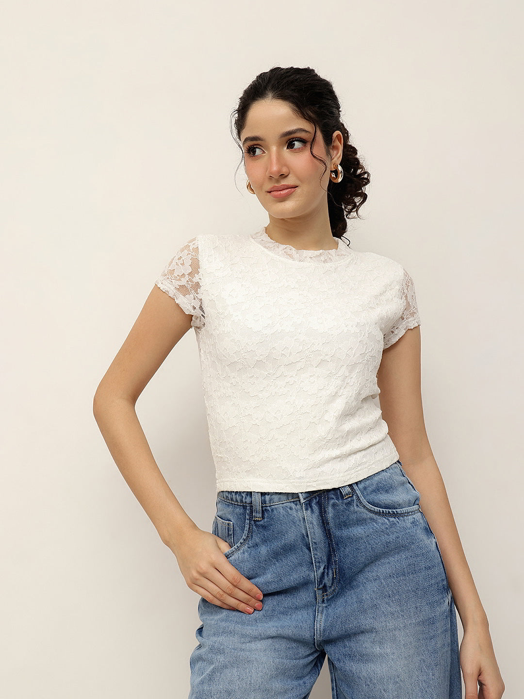 High-Neck Floral Lace Top