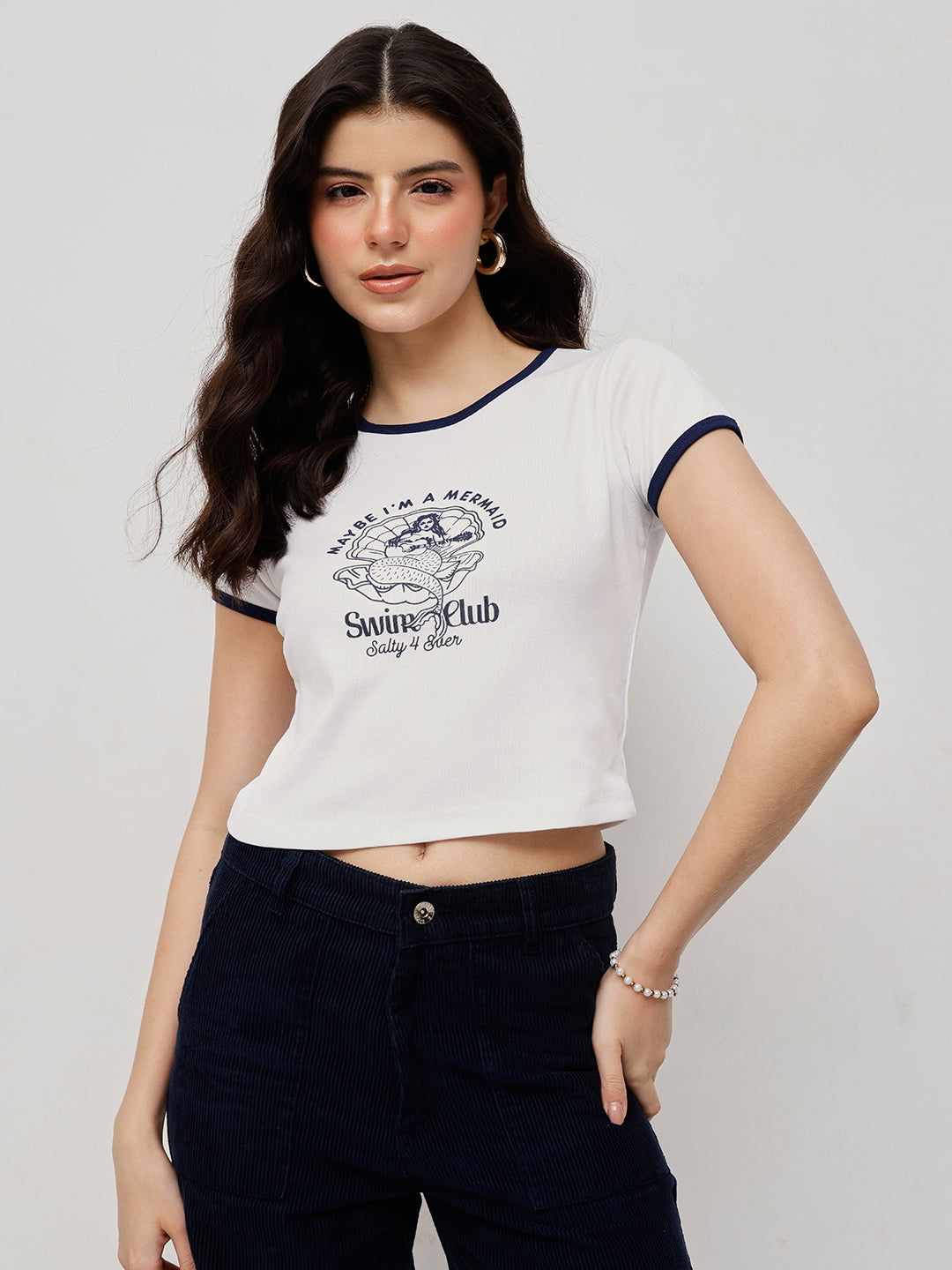 Cotton Ribbed Contrast Trim Crop Top