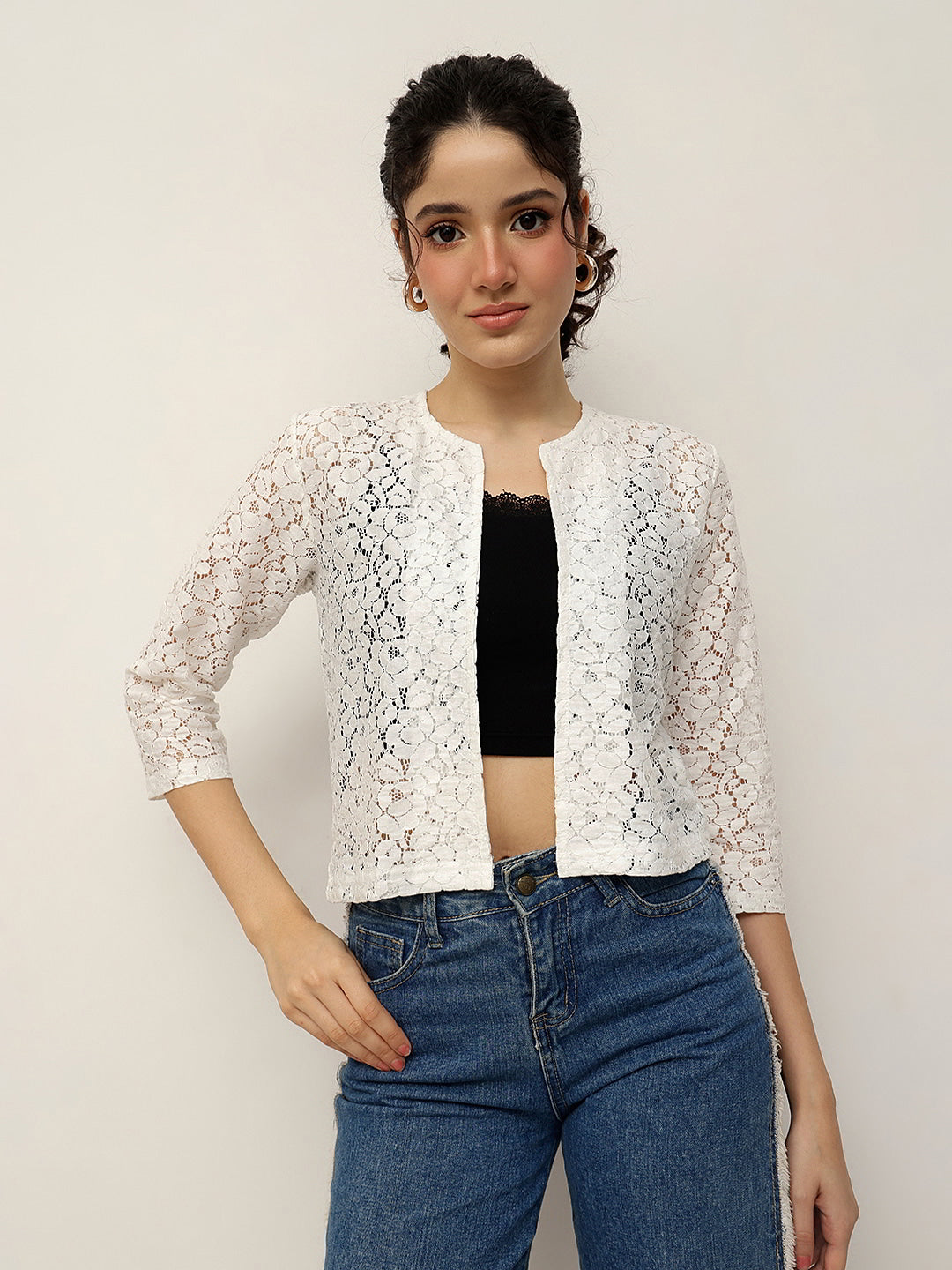 Floral Lace Open-Front Shrug