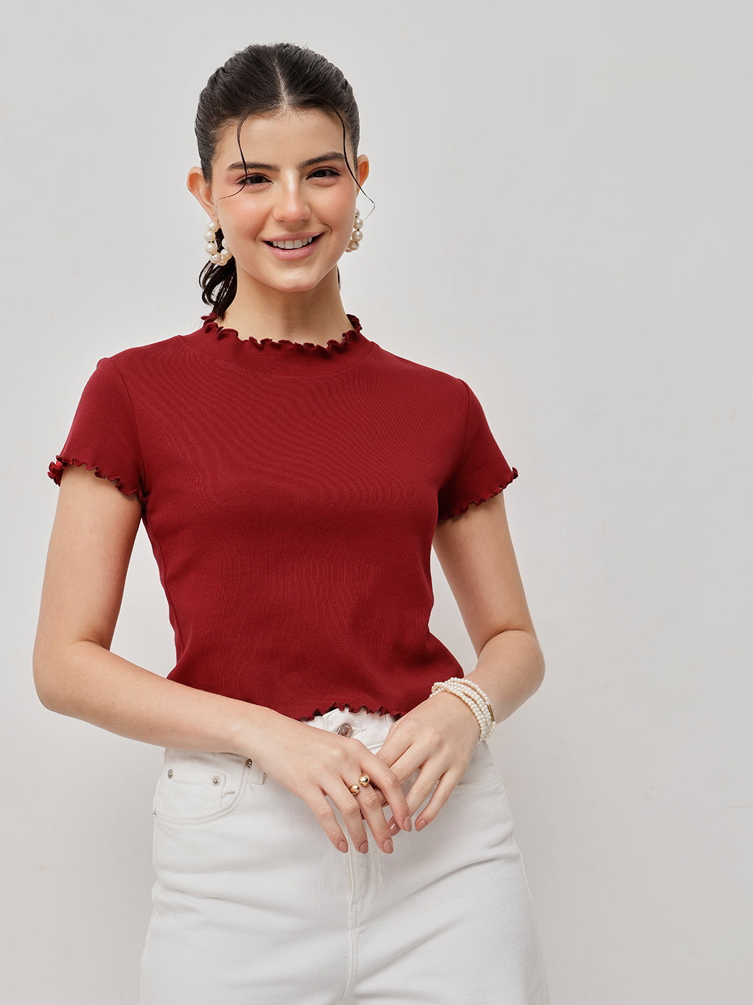 Cotton Ribbed Lettuce Hem Crop Top