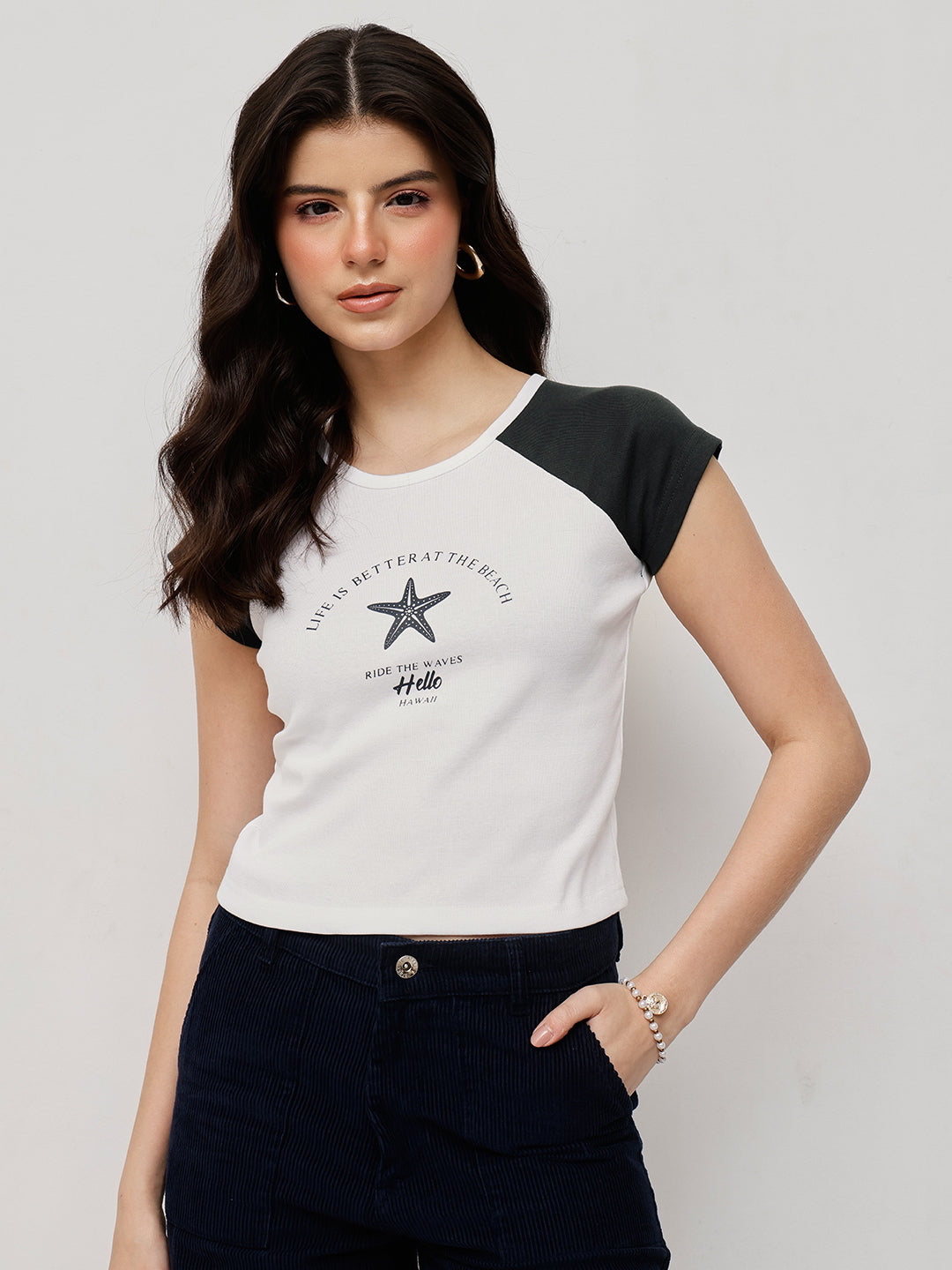 Cotton Ribbed Raglan Crop Top