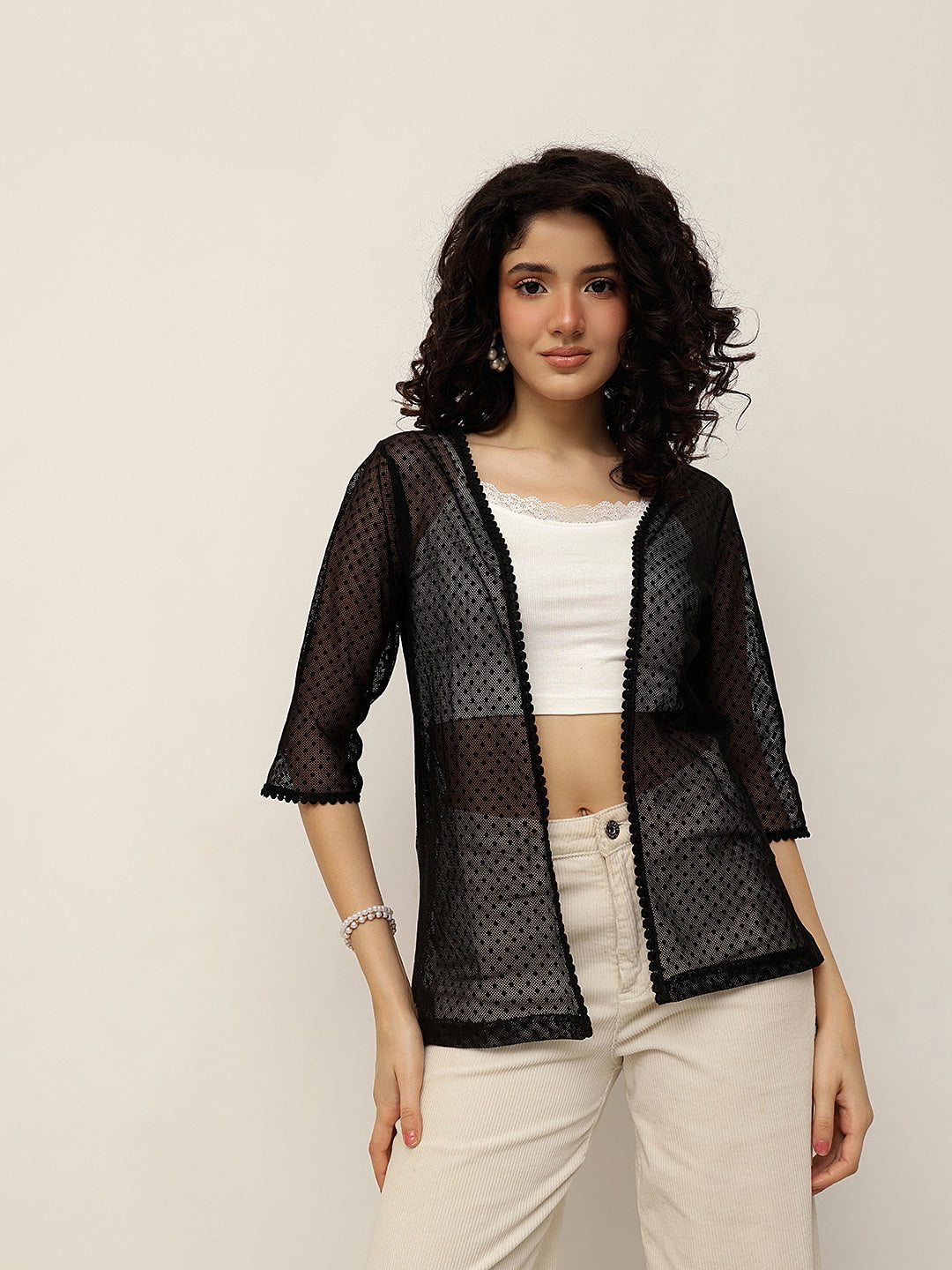 Sheer Mesh Shrug with Scalloped Edging