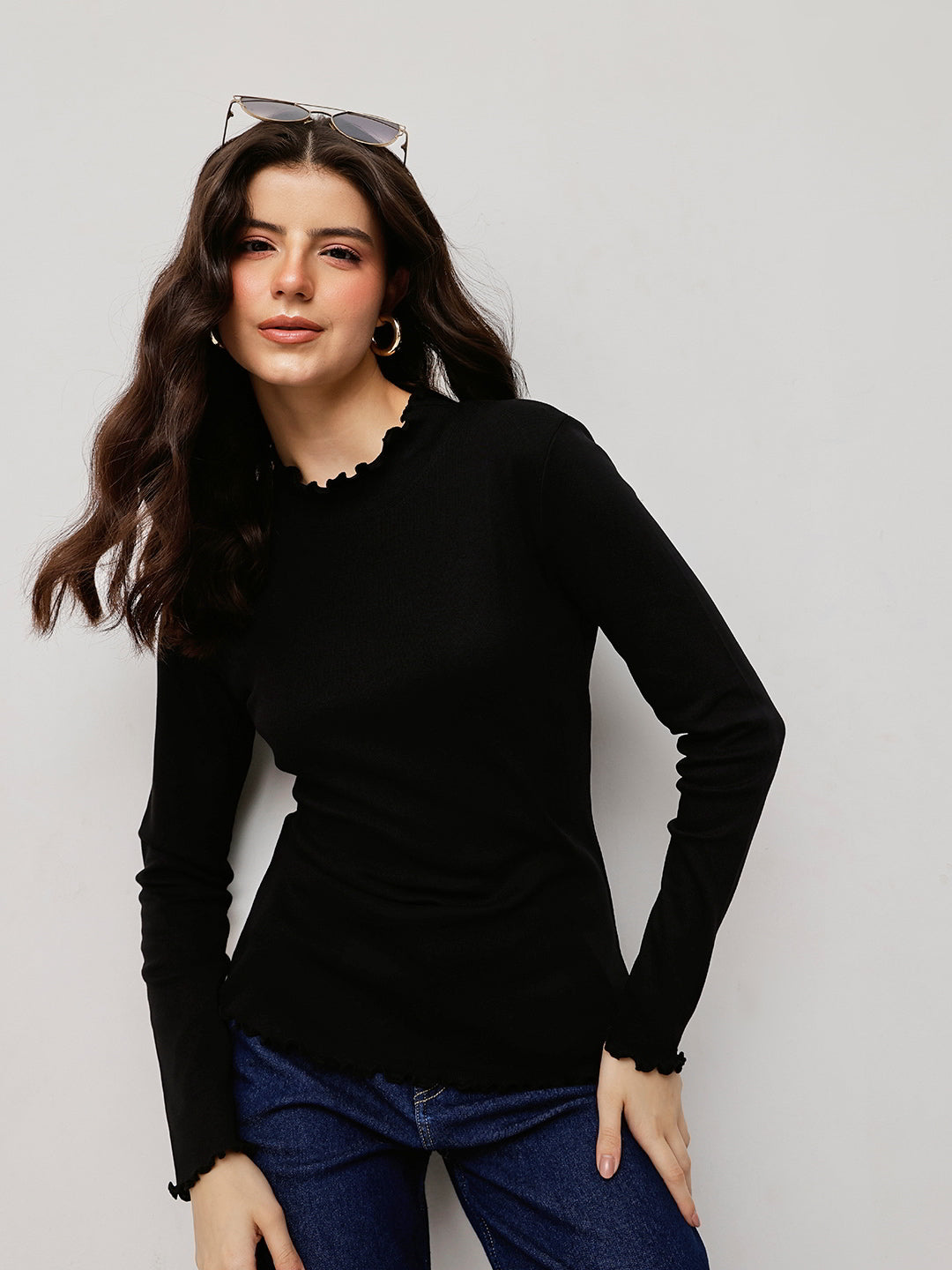 Cotton Ribbed Lettuce Hem Top