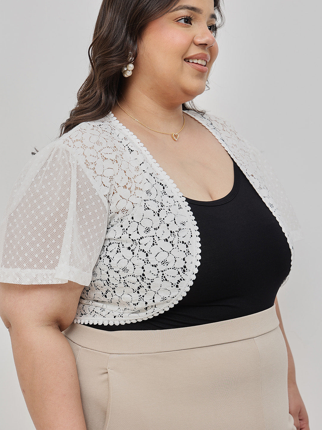 Flutter sleeve Lace and Mesh shrug Plus Size