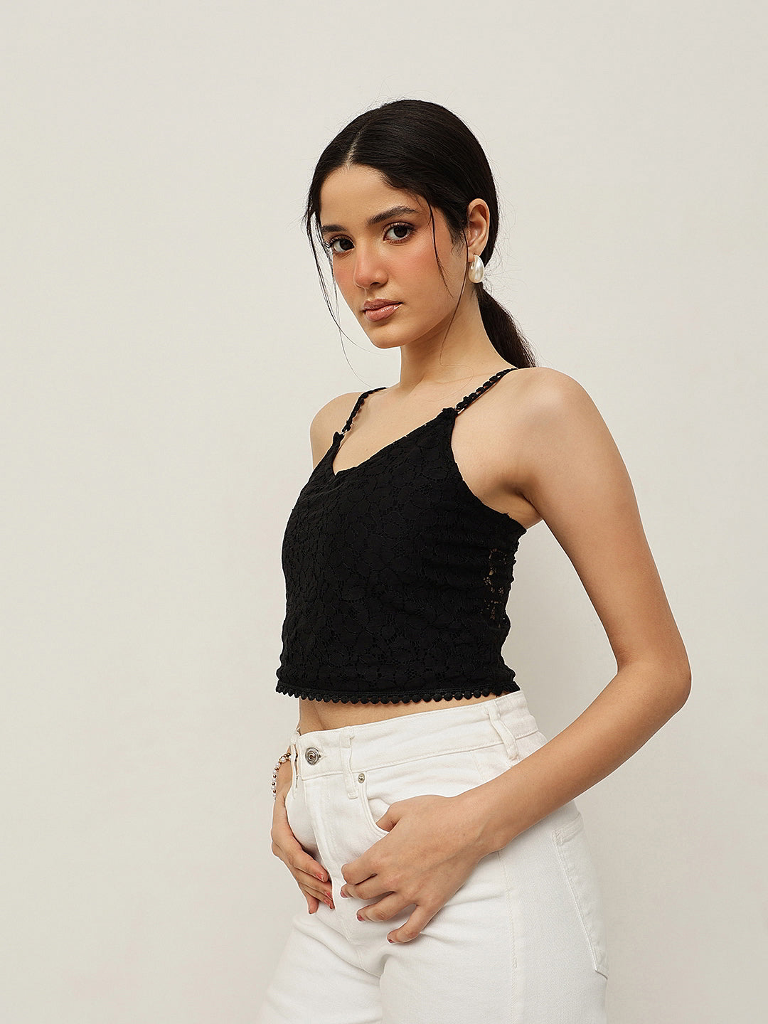 Double-Layer Lace Crop Camisole -Pack of 2