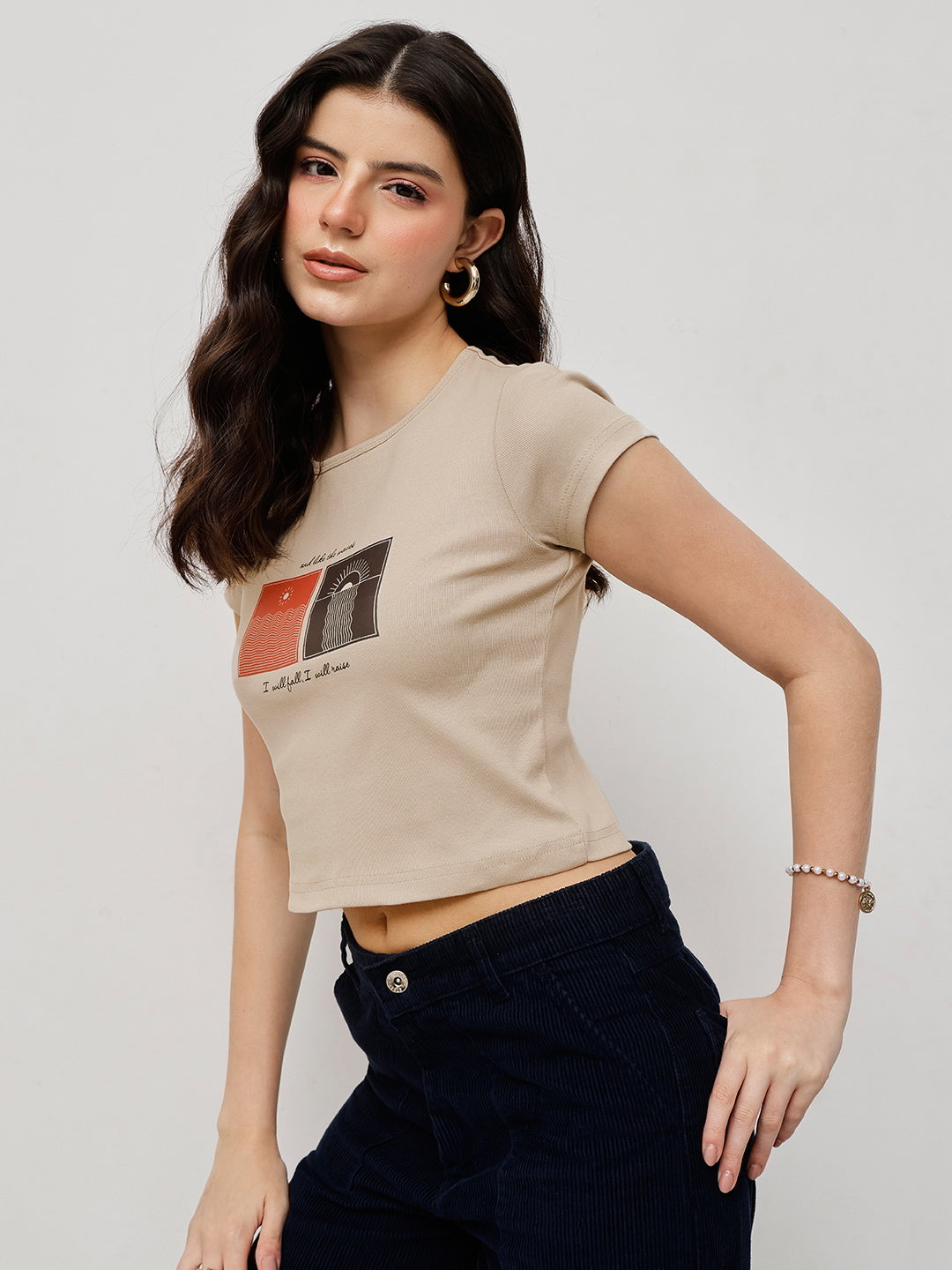Cotton Ribbed Printed Crop Top