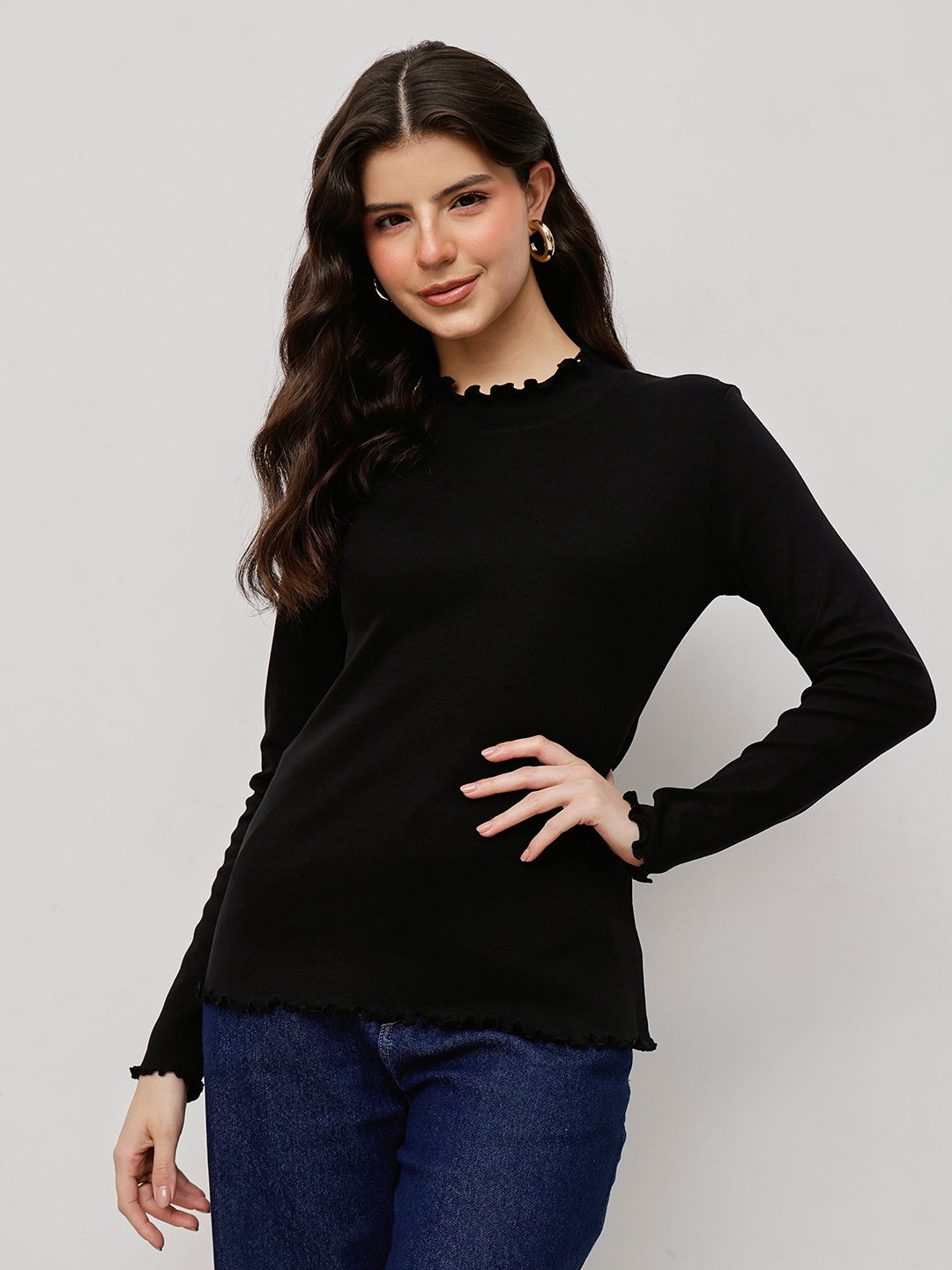 Cotton Ribbed Lettuce Hem Top