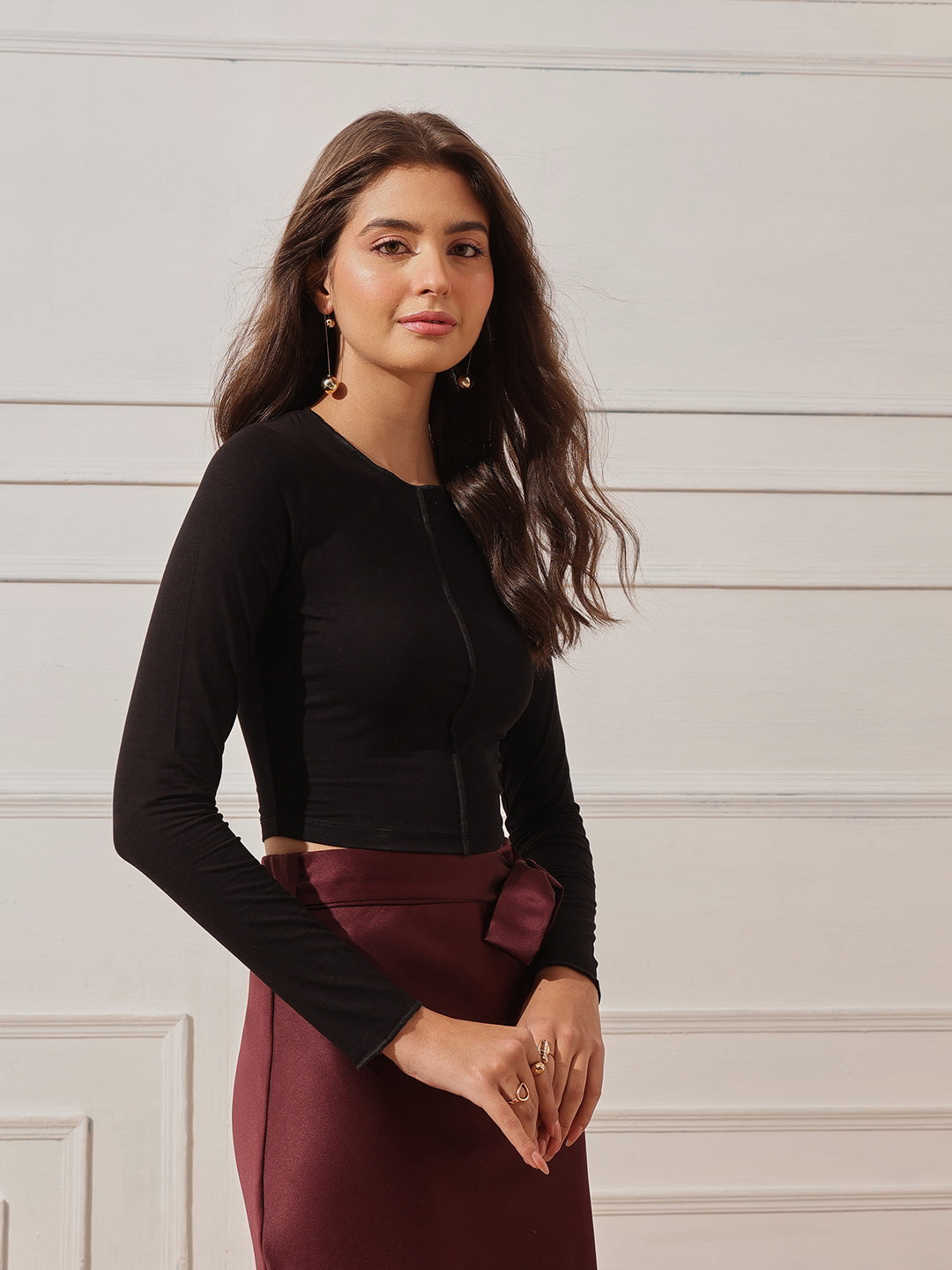 Mock Neck Long-Sleeve Crop Top