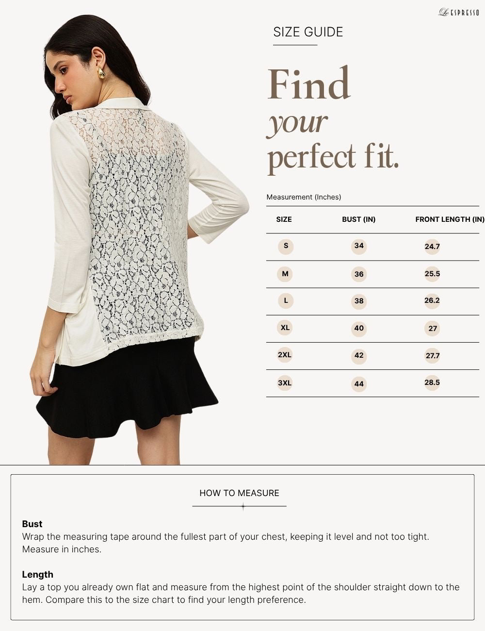Lace-Back Viscose Shrug size guide