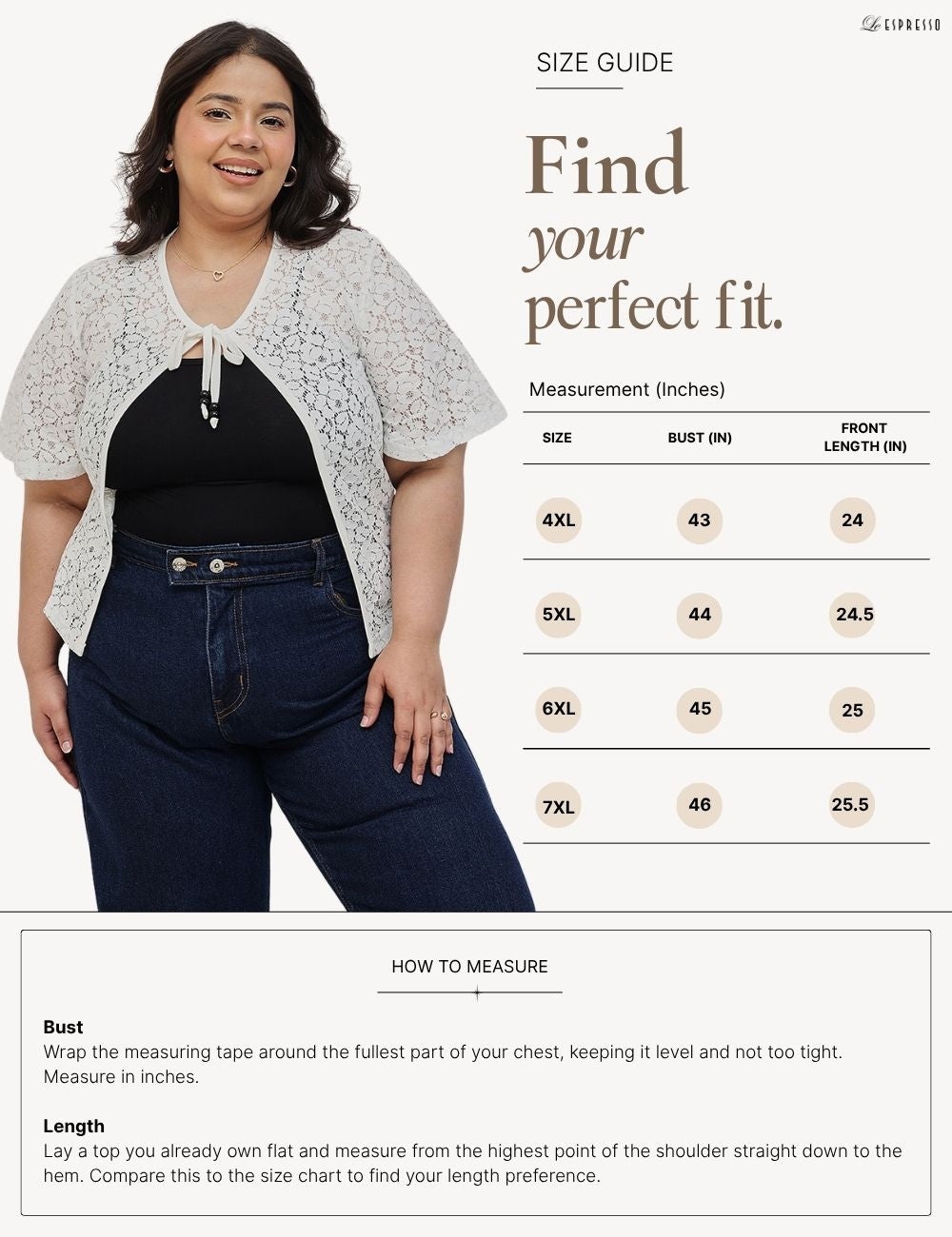 Floral Lace Tie-up Crop Shrug Plus Size size guide