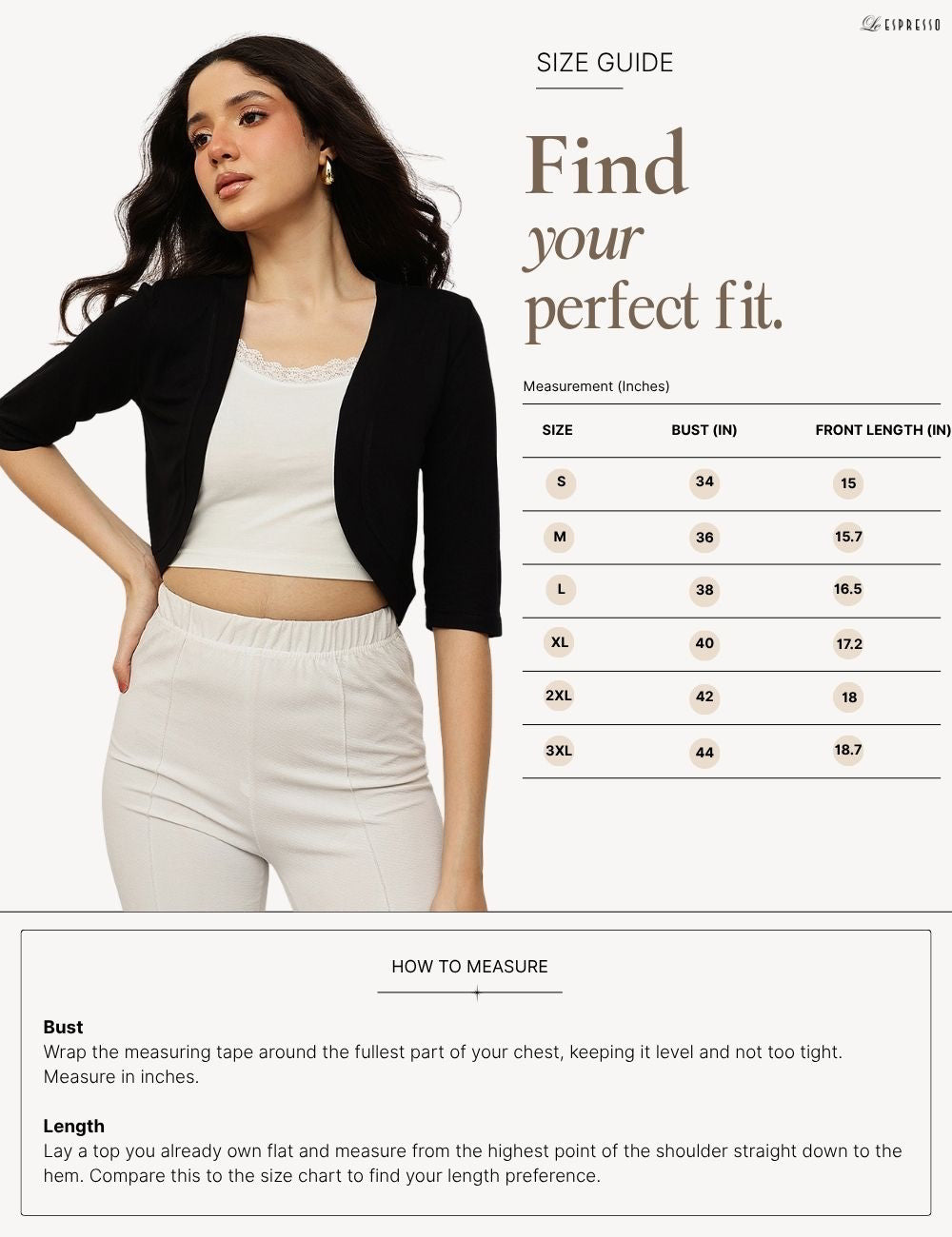 Viscose Crop Shrug size guide