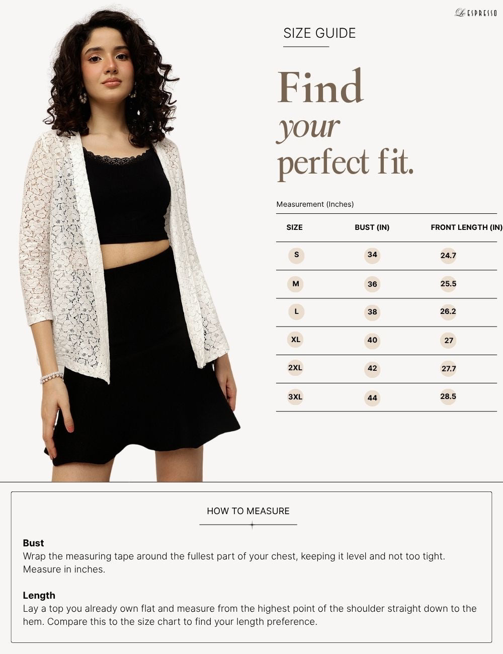 Scalloped Lace Shrug size guide