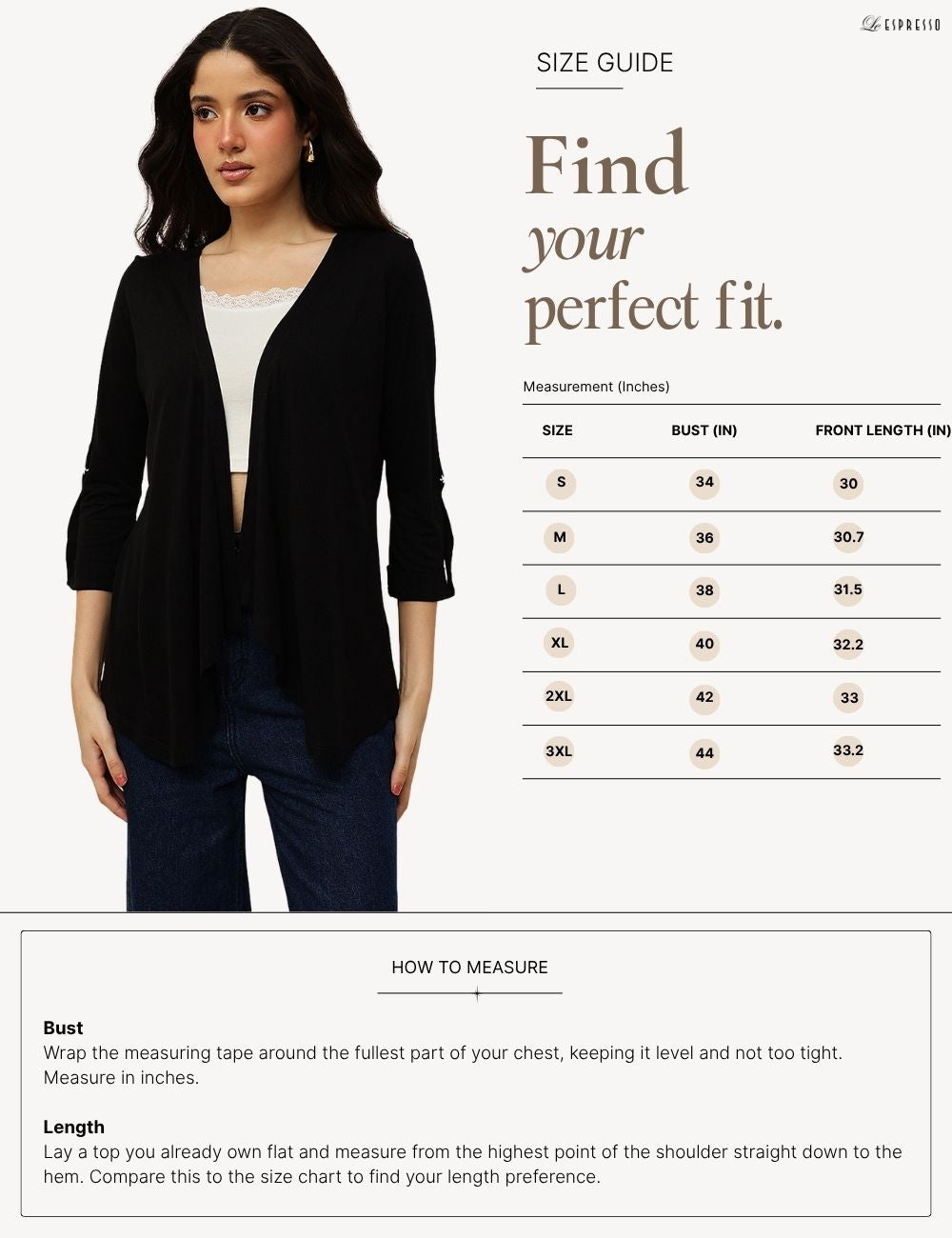Cascading Viscose Shrug size guide