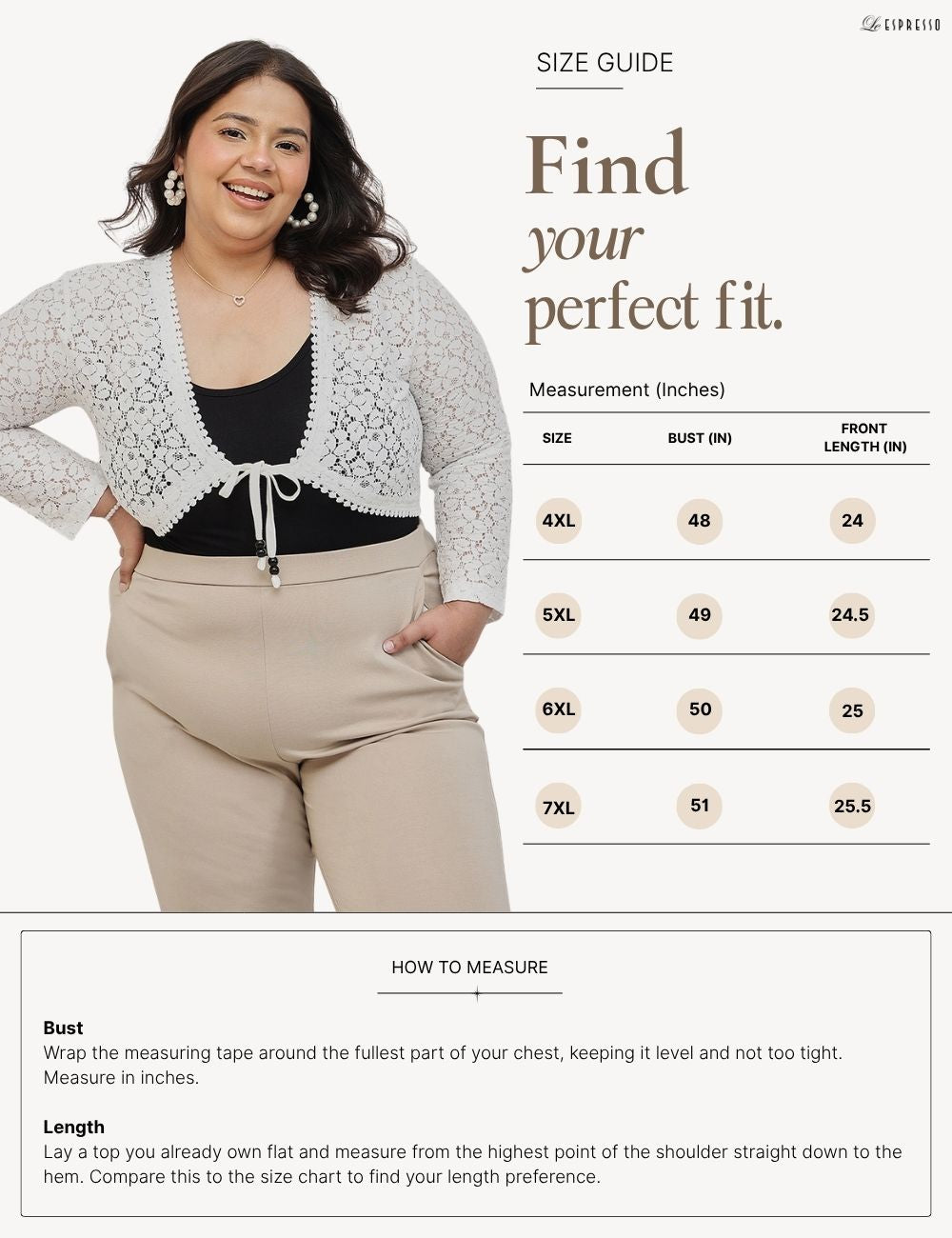 Lace Crop Shrug with Tie-up Neckline Plus Size size guide