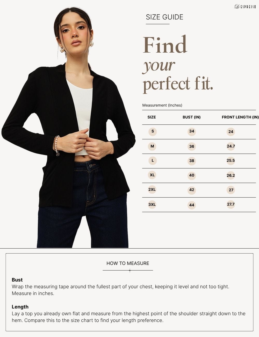 Full-Length Viscose Shrug with Pockets size guide