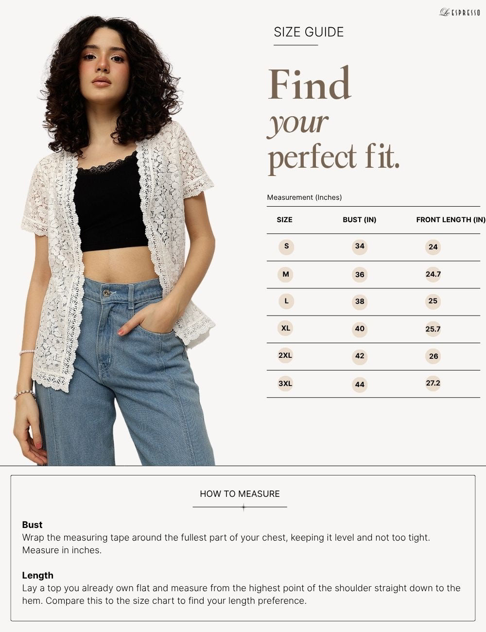 Scalloped Lace Shrug with Short Sleeves size guide