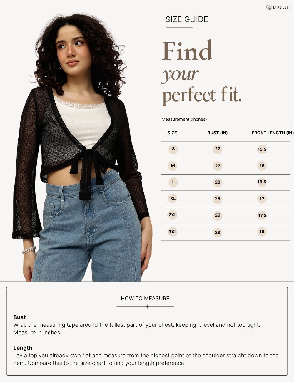 Bell Sleeve Dotted Lace Shrug size guide