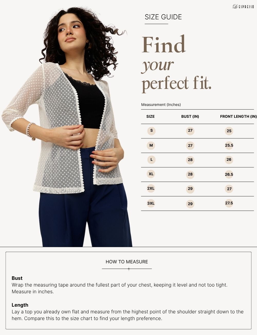 Sheer Mesh Shrug with Scalloped Edging size guide