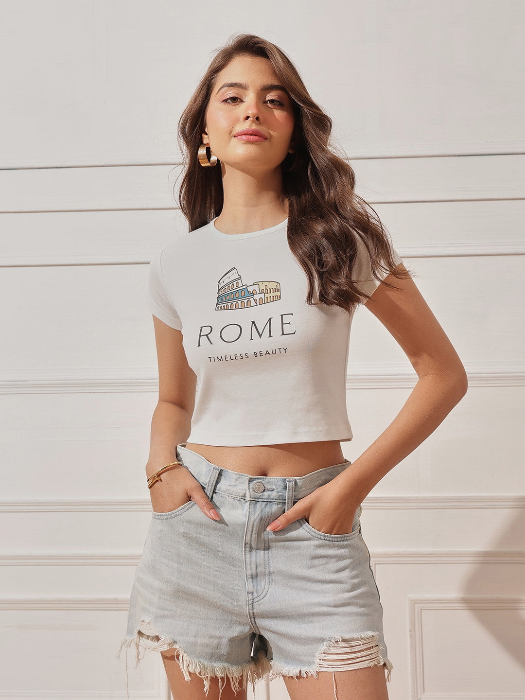 Cotton Ribbed Printed Crop Top