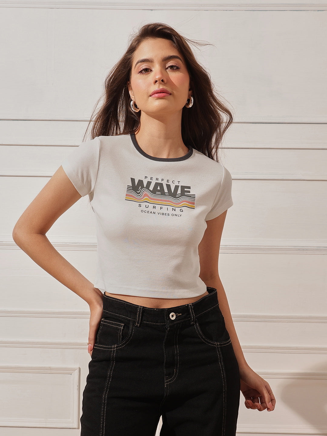 Cotton Ribbed Contrast Trim Crop Top