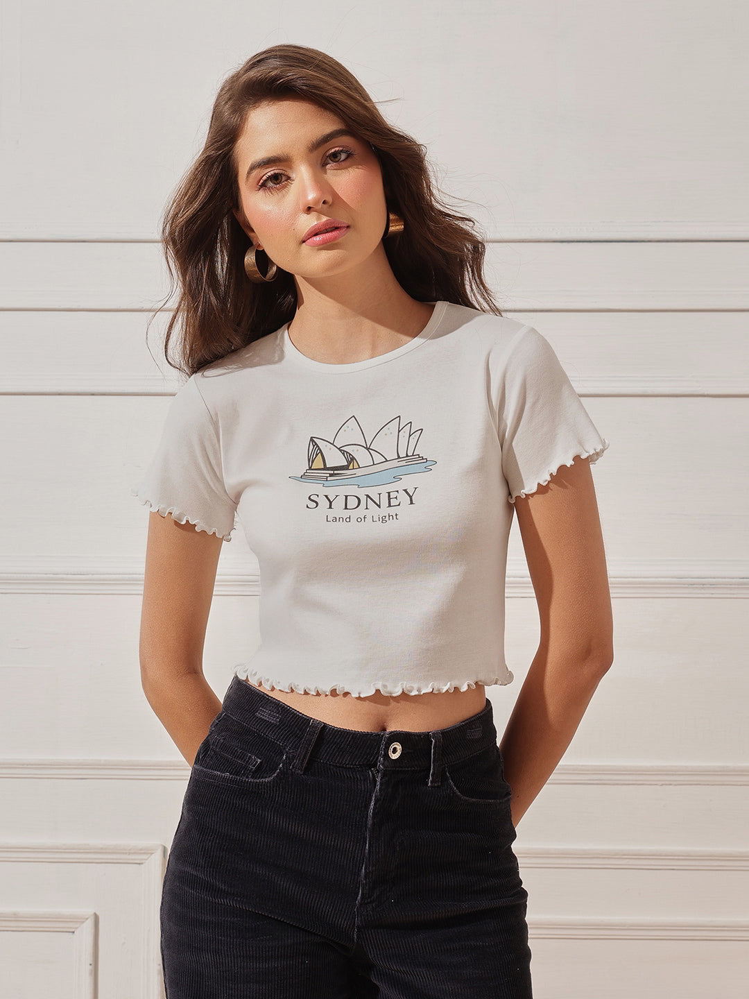 Cotton Ribbed Lettuce Hem Crop Top