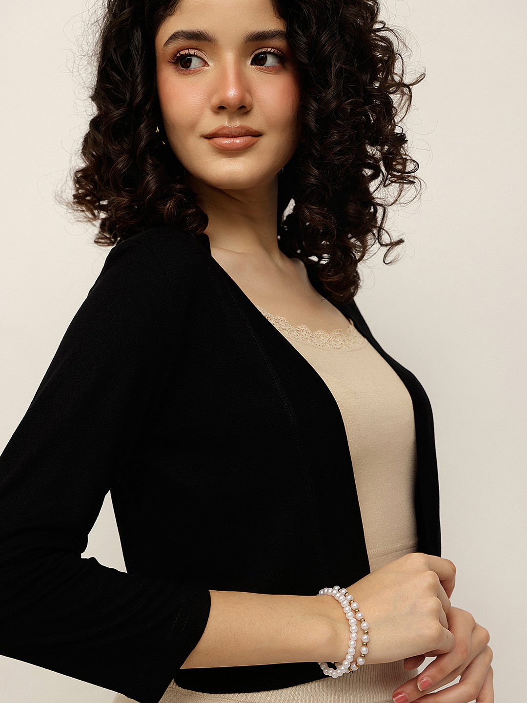 Front Open 3/4th Sleeve Cropped Shrug