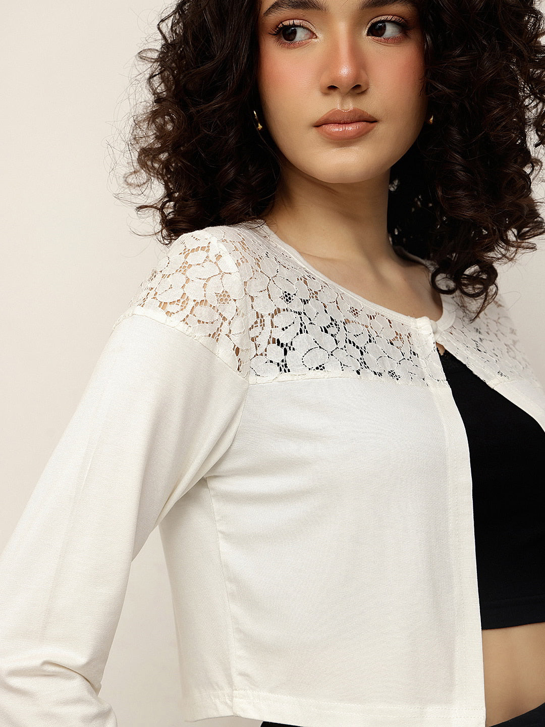 Lace Yoke Viscose Crop Shrug