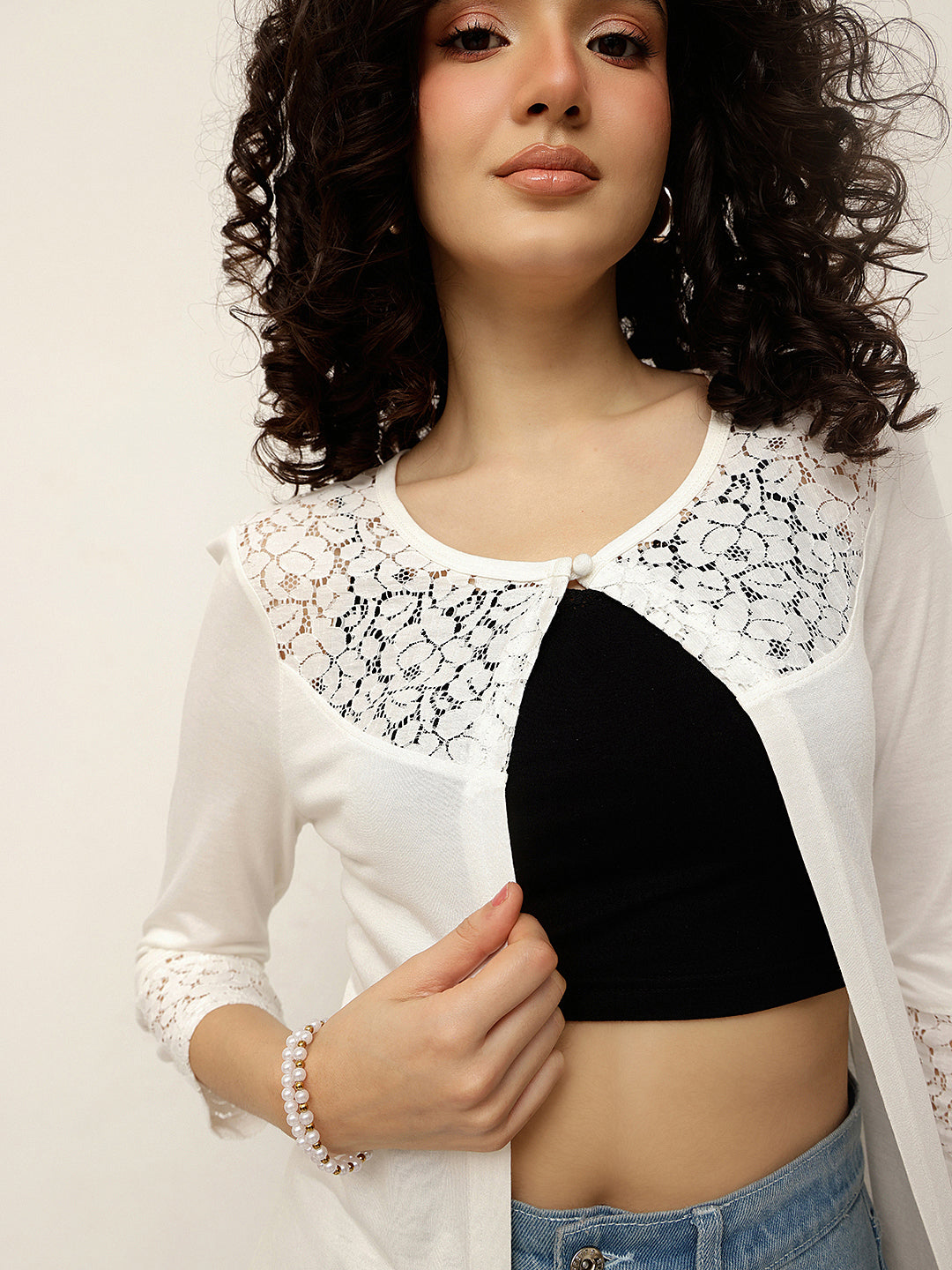 Lace Panel Viscose Shrug