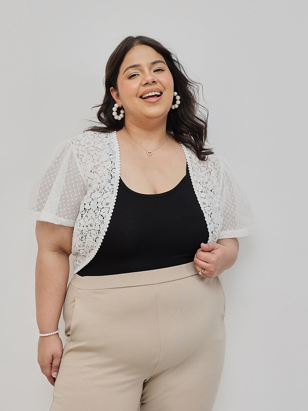 Flutter sleeve Lace and Mesh shrug Plus Size