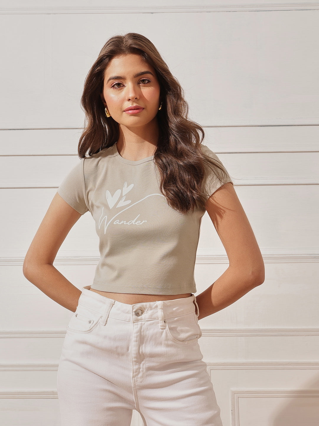 Cotton Ribbed Printed Crop Top