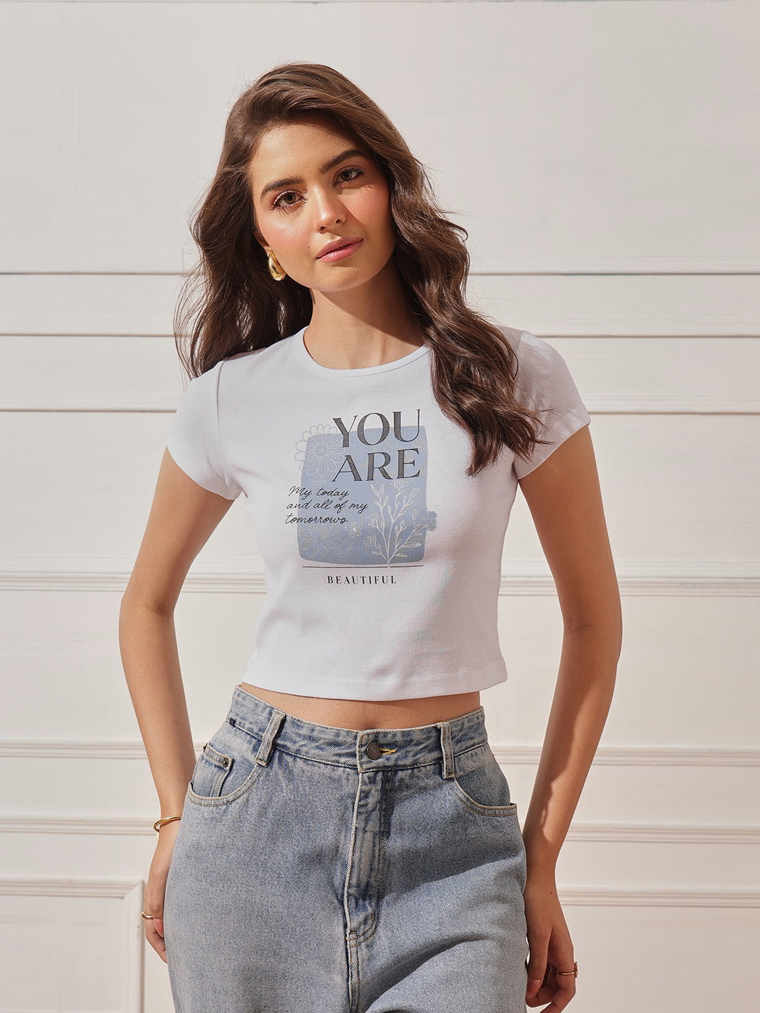 Cotton Ribbed Printed Crop Top