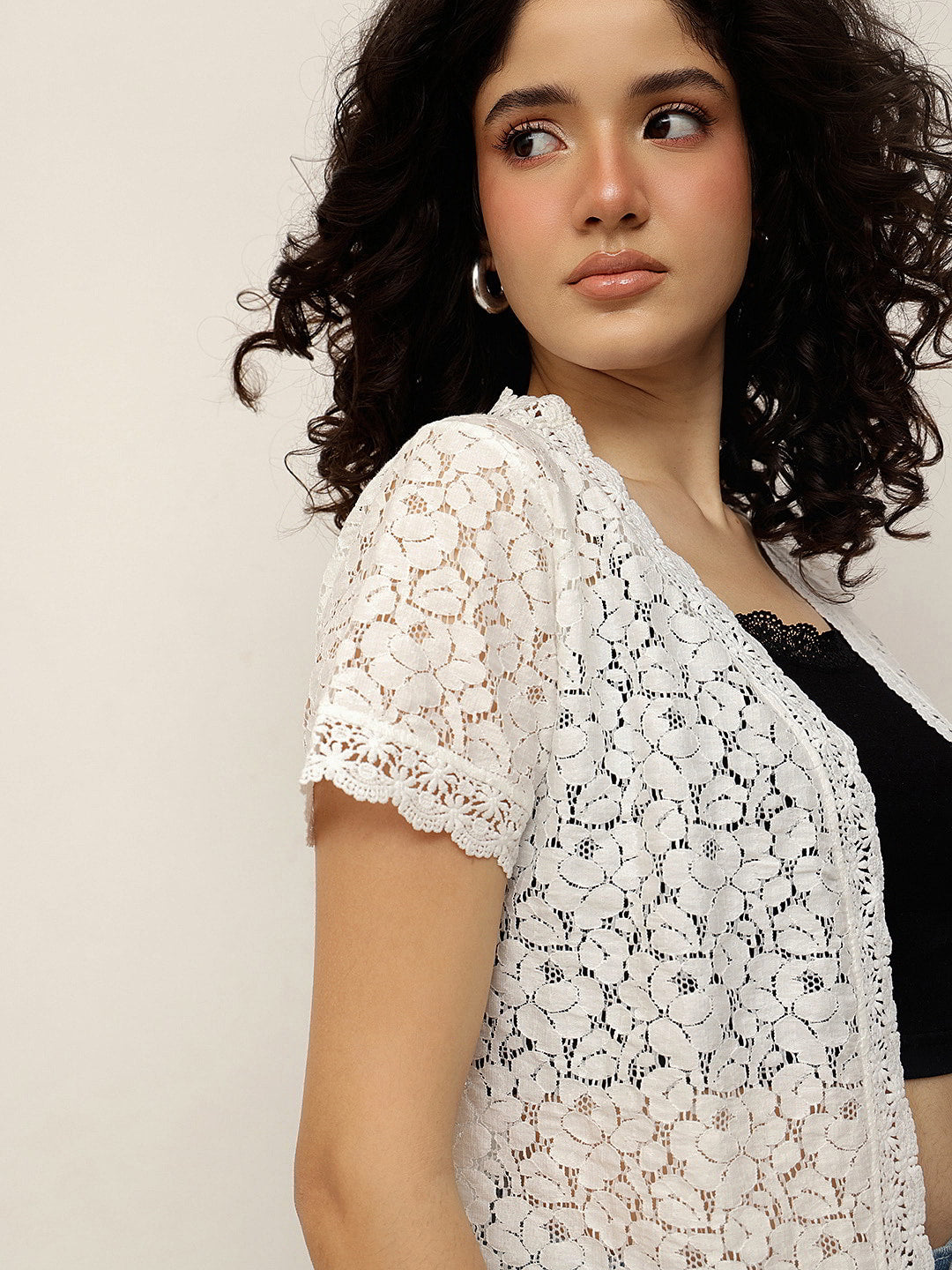 Scalloped Lace Shrug with Short Sleeves