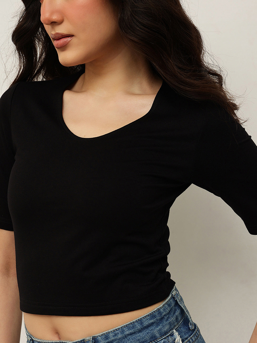 Viscose Elastane Double Layer Crop Top
