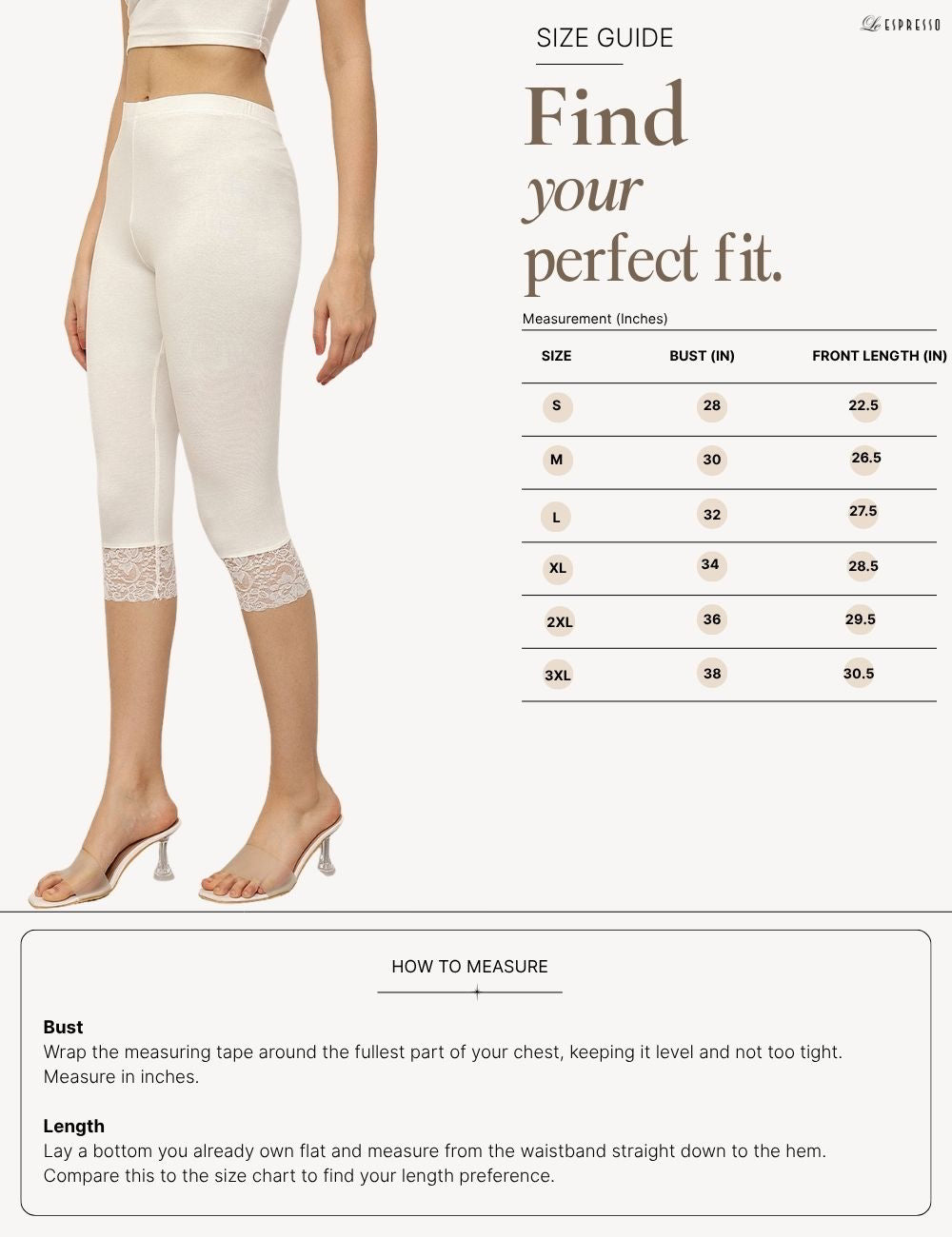 Viscose Capri with Lace Hem size guide