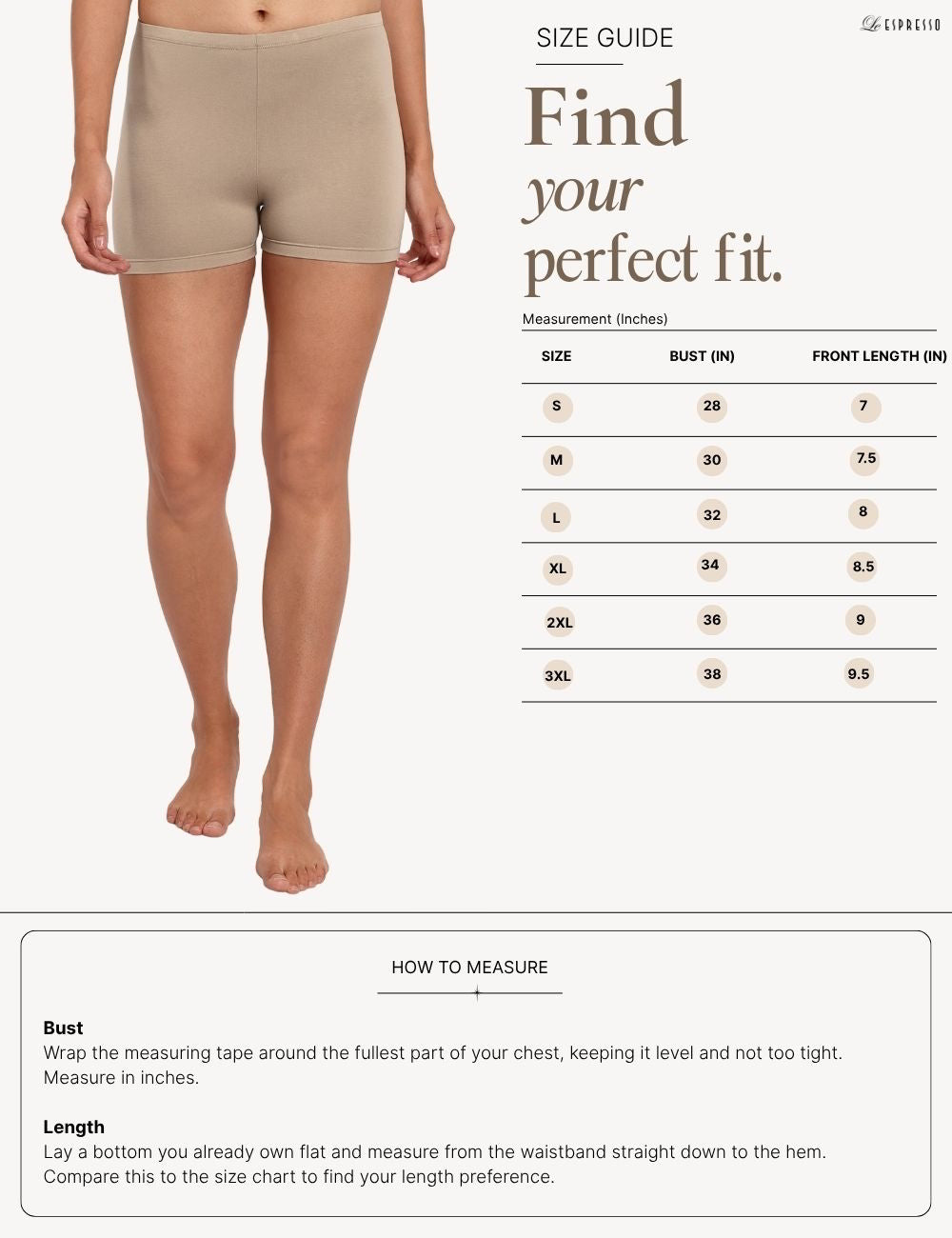 Viscose Soft  Shorts size guide