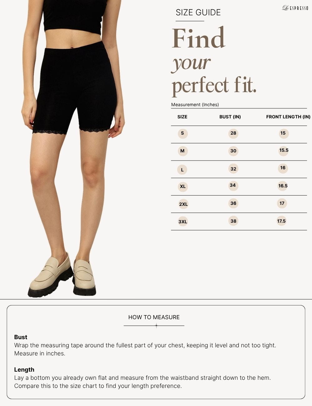 Viscose Safety Shorts with Lace Hem size guide