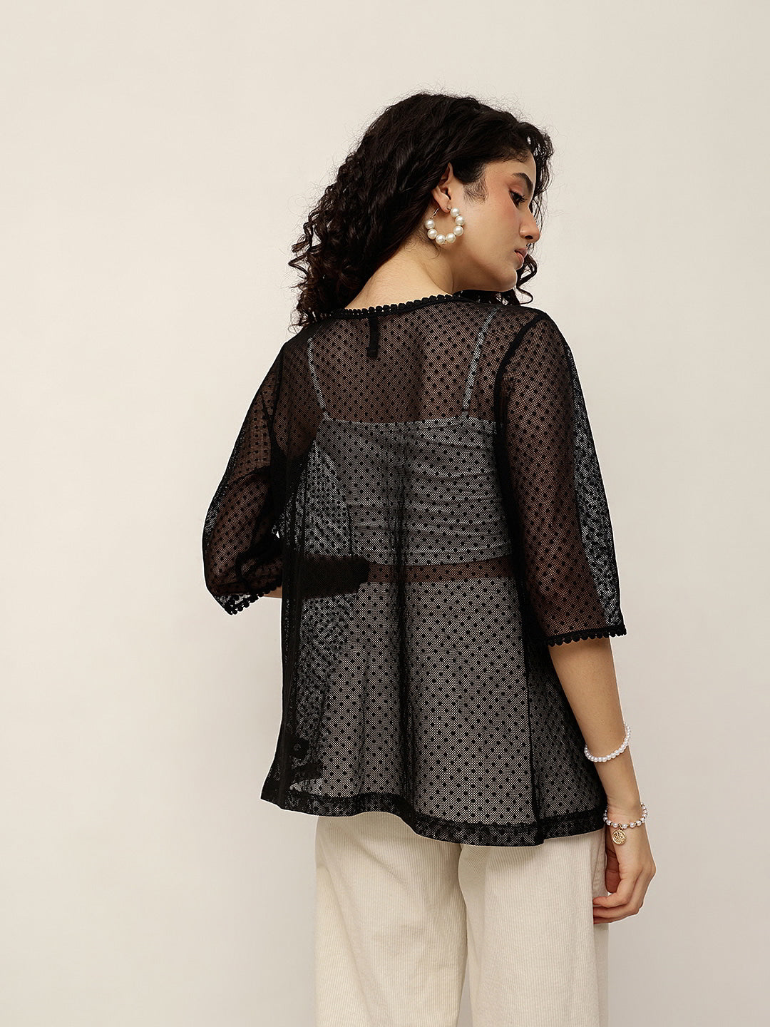 Sheer Mesh Shrug with Scalloped Edging